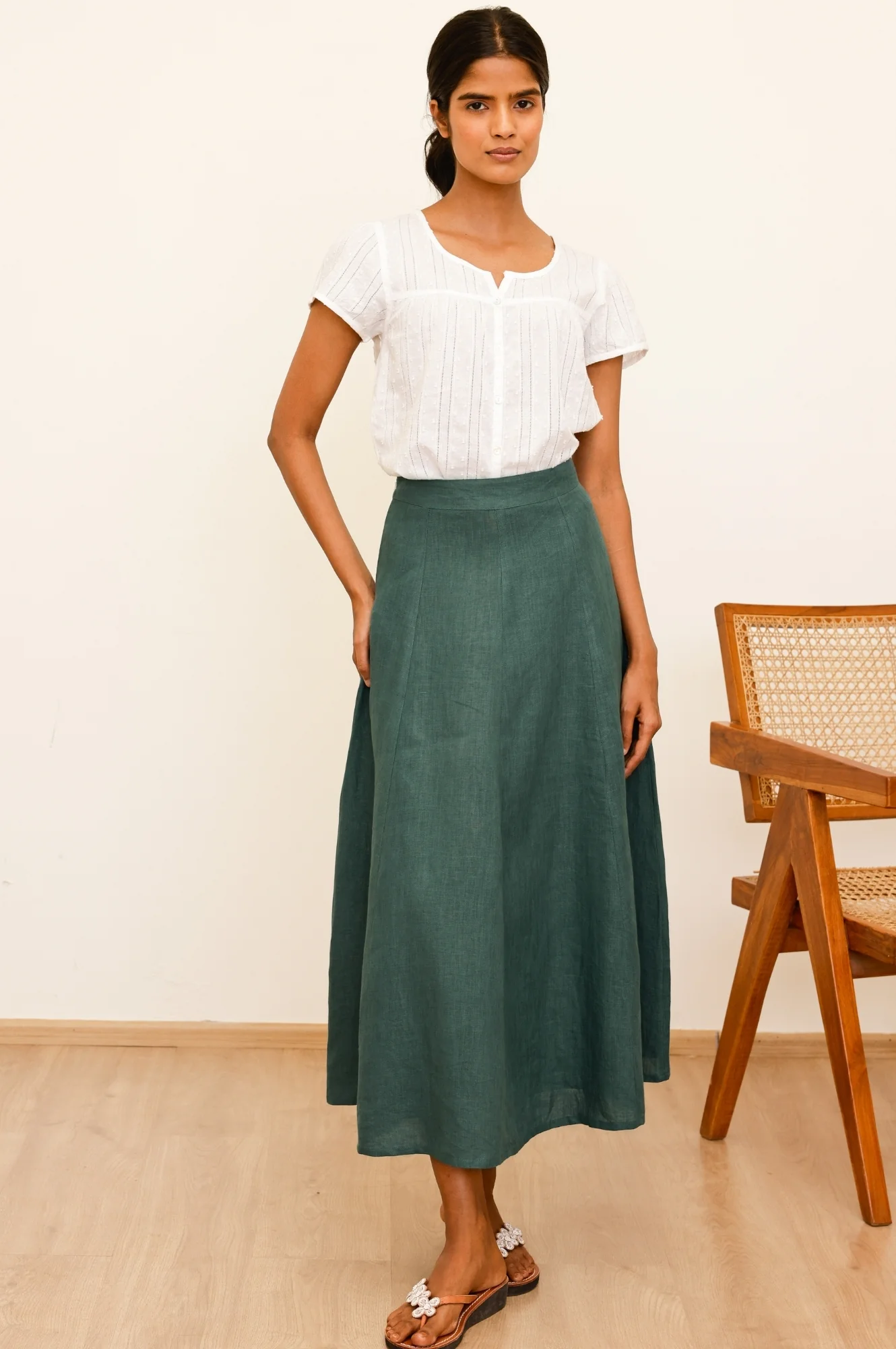 A-Line Linen Skirt | Teal - Image 2