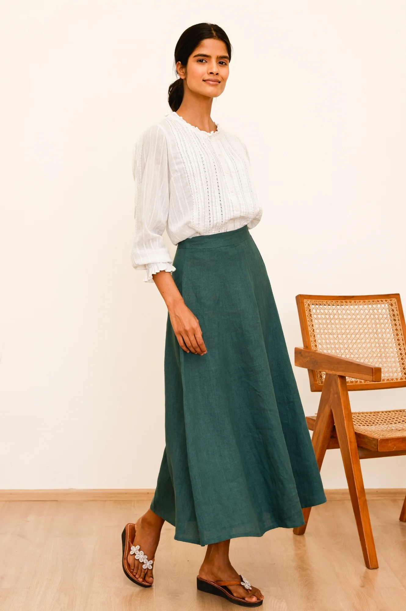 A-Line Linen Skirt | Teal - Image 3