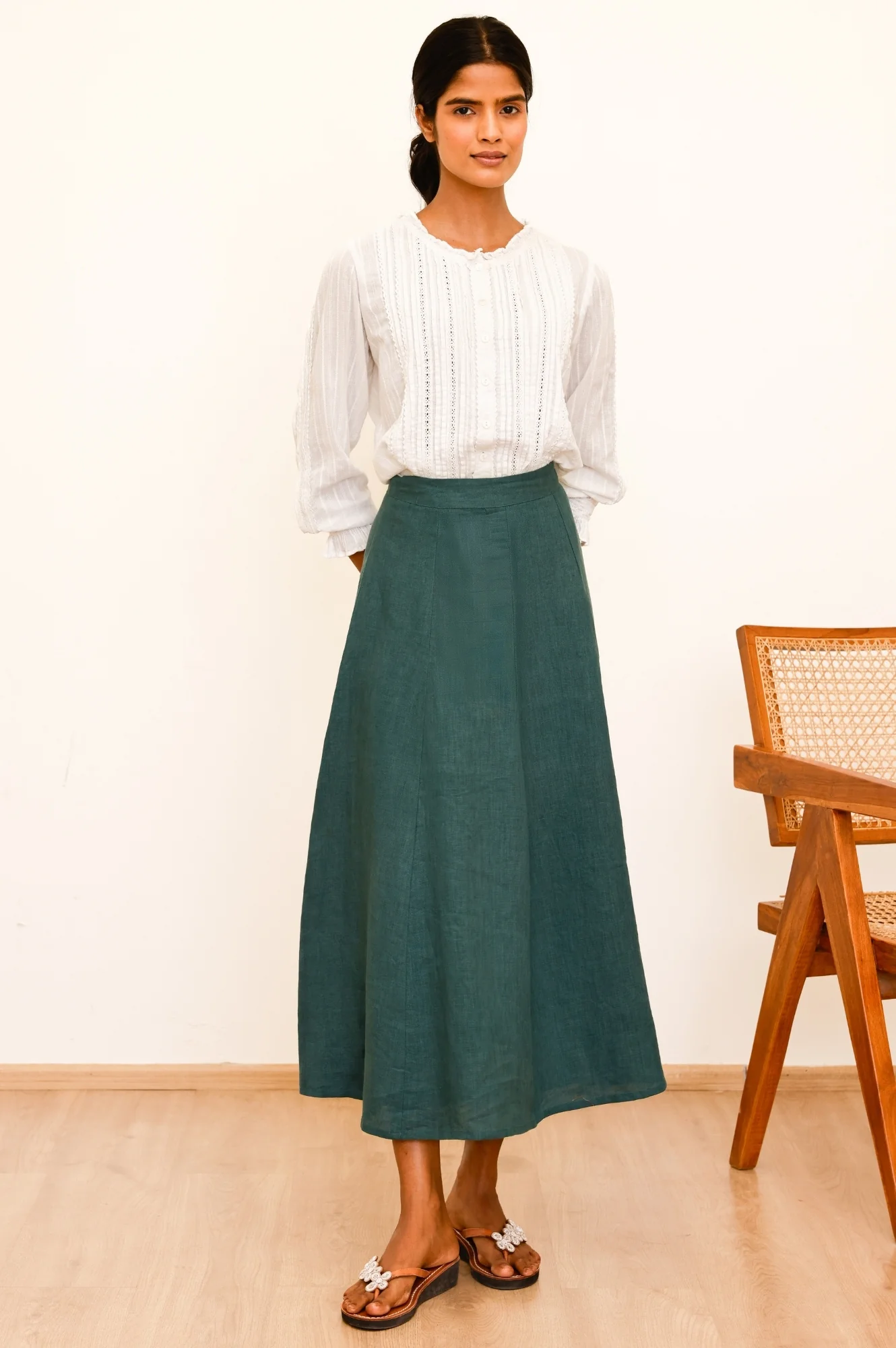 A-Line Linen Skirt | Teal - Image 4