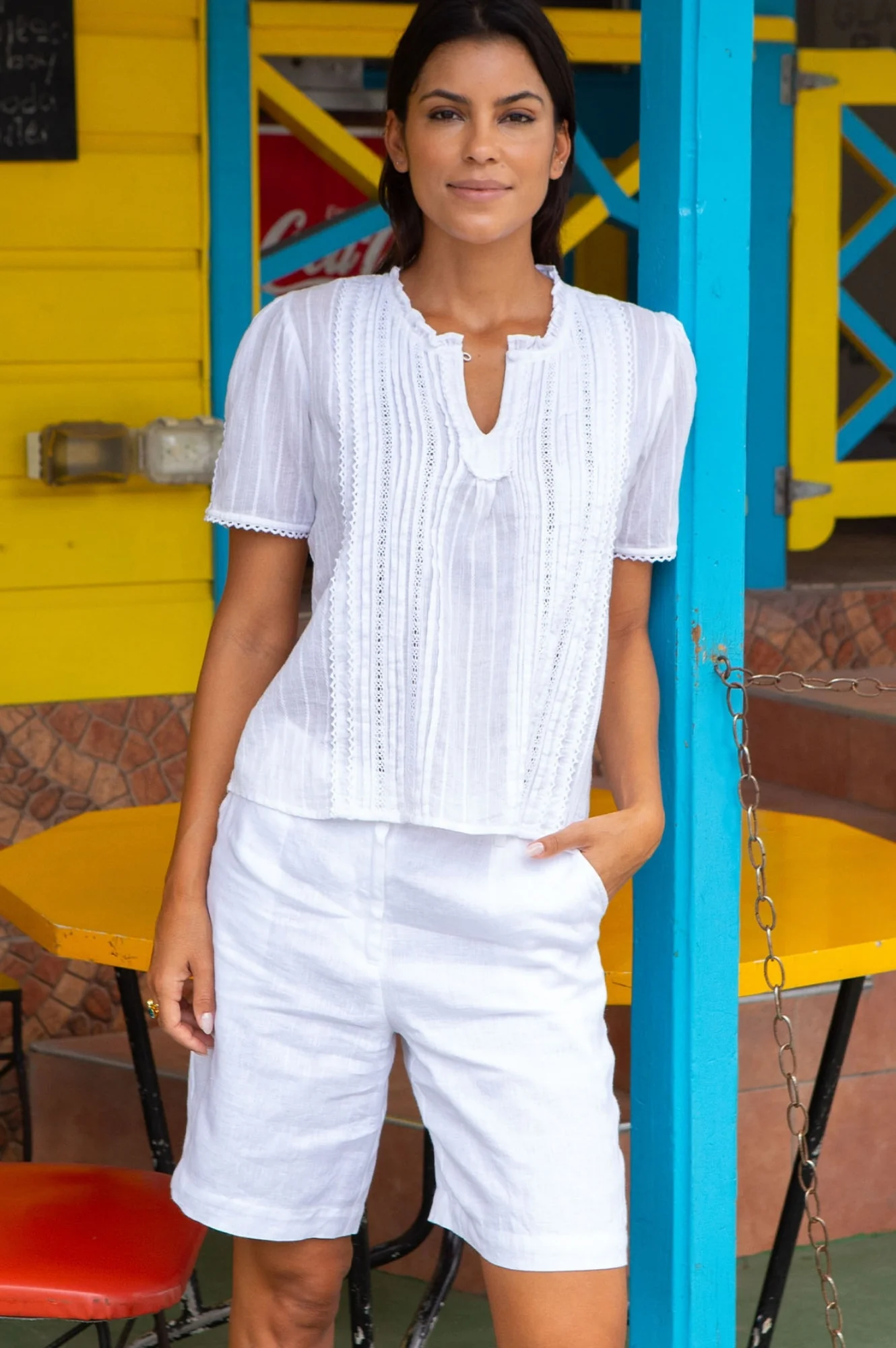 Alexandra Long Linen Shorts | White - Image 3