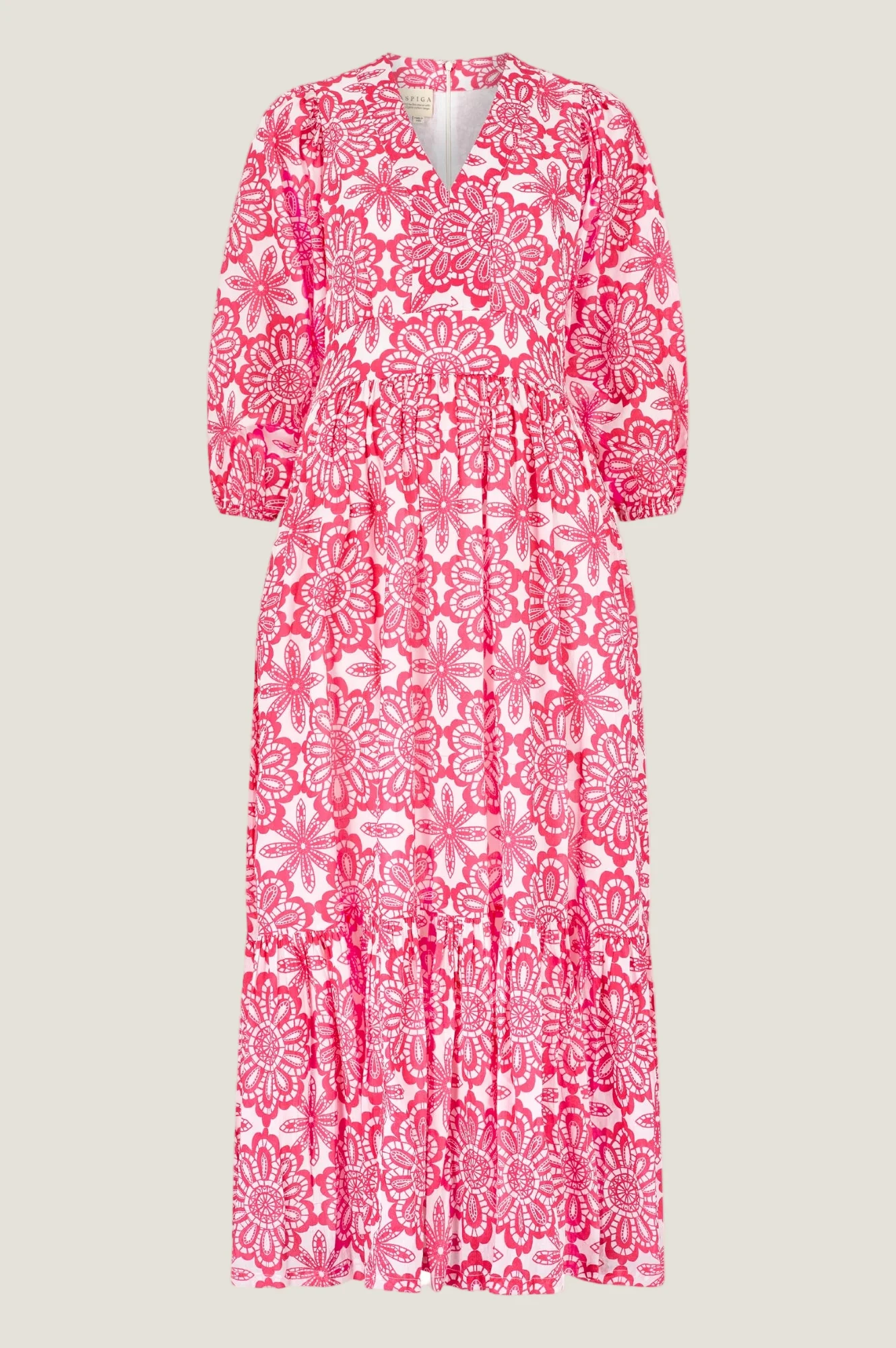 Annie Maxi Organic Cotton Dress | Lace Floral White/Pink - Image 9
