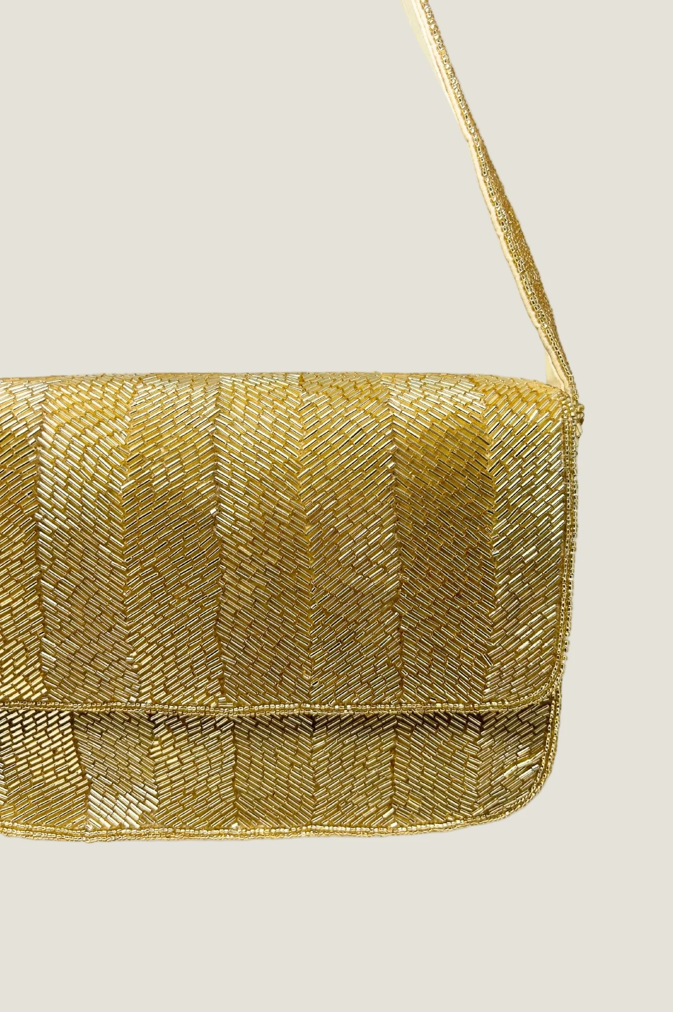 Beaded Strap Handbag | Chevron Gold - Image 3