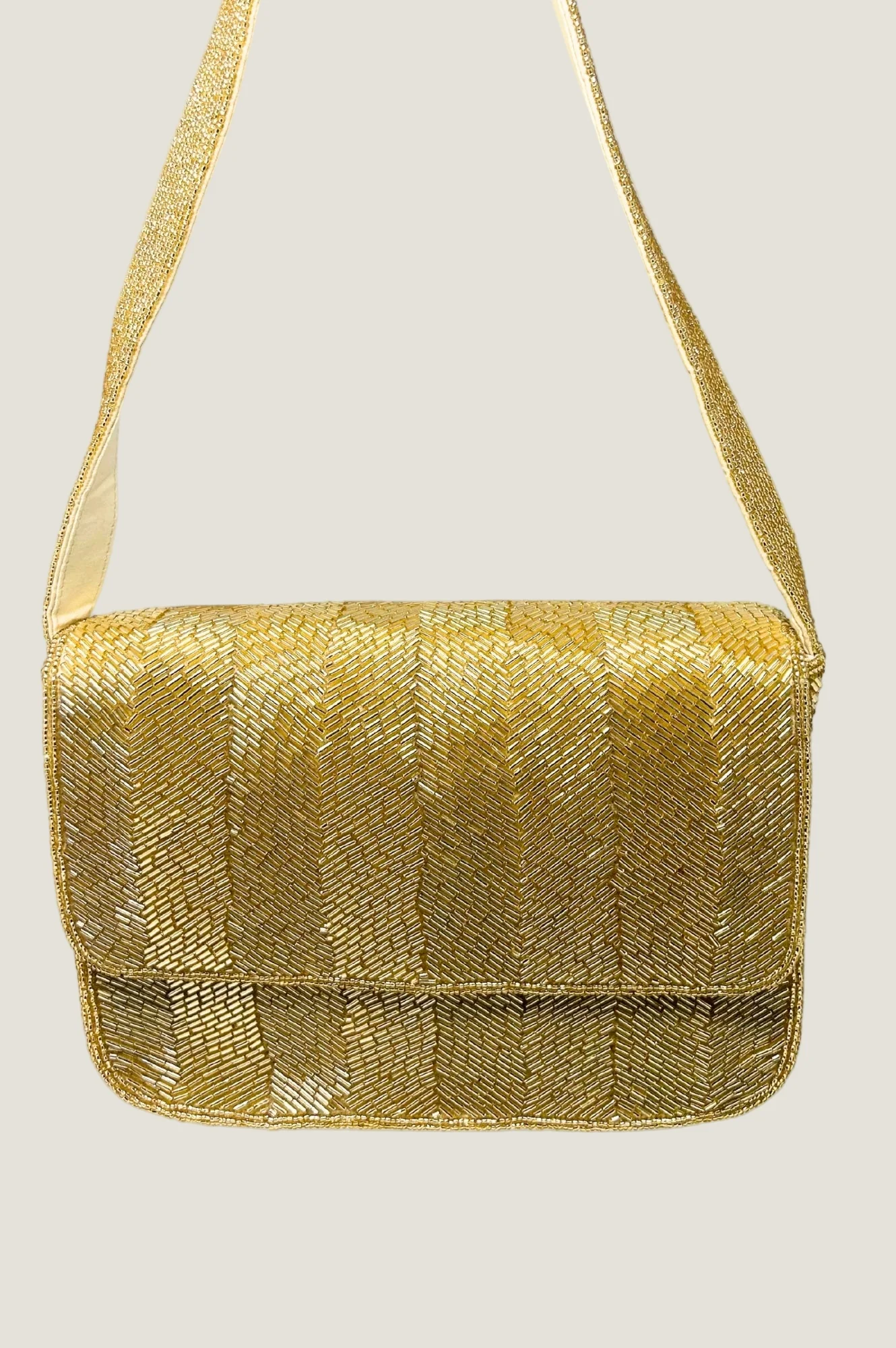 Beaded Strap Handbag | Chevron Gold - Image 5