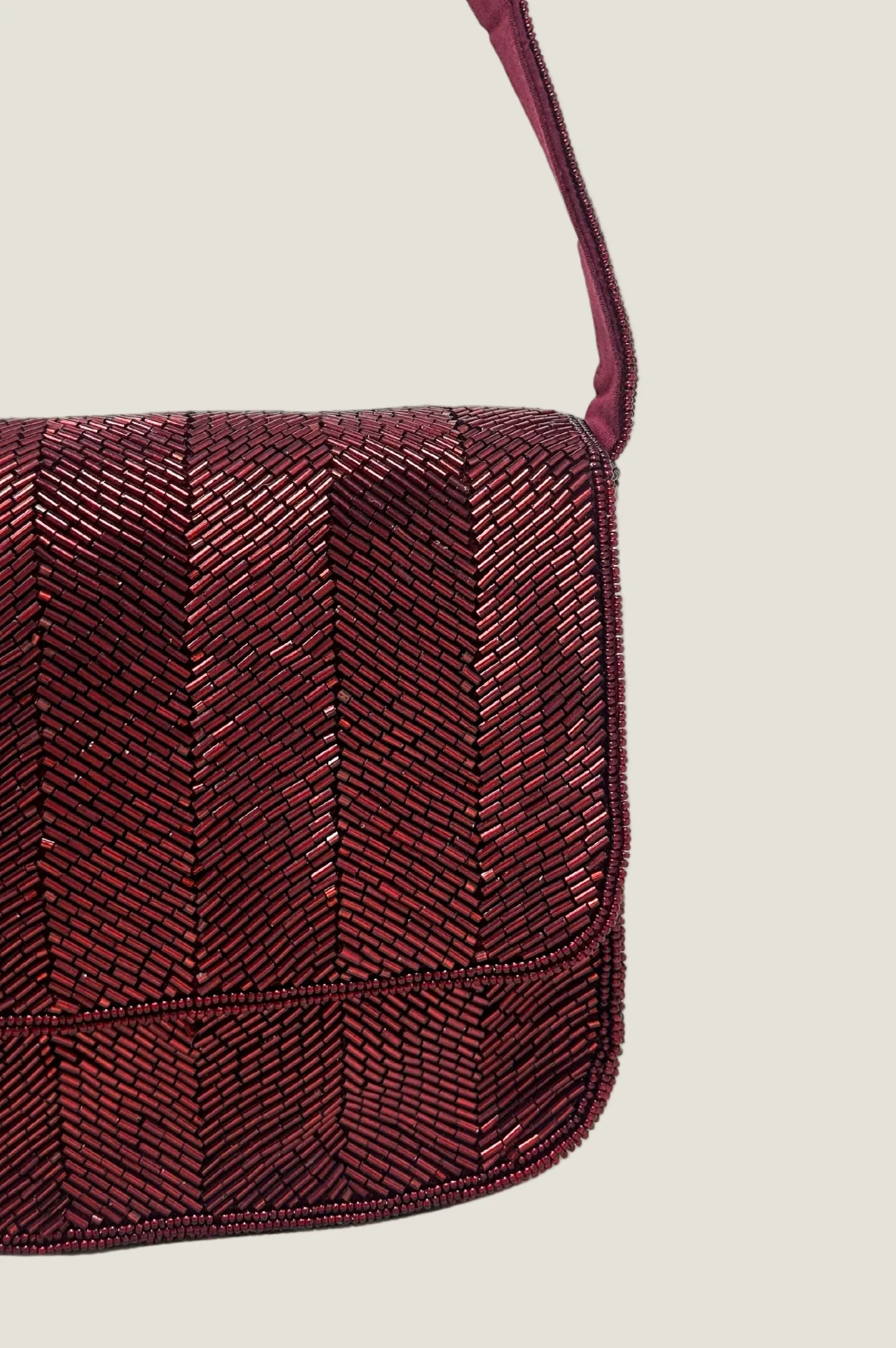 Beaded Strap Handbag | Chevron Wine - Image 3