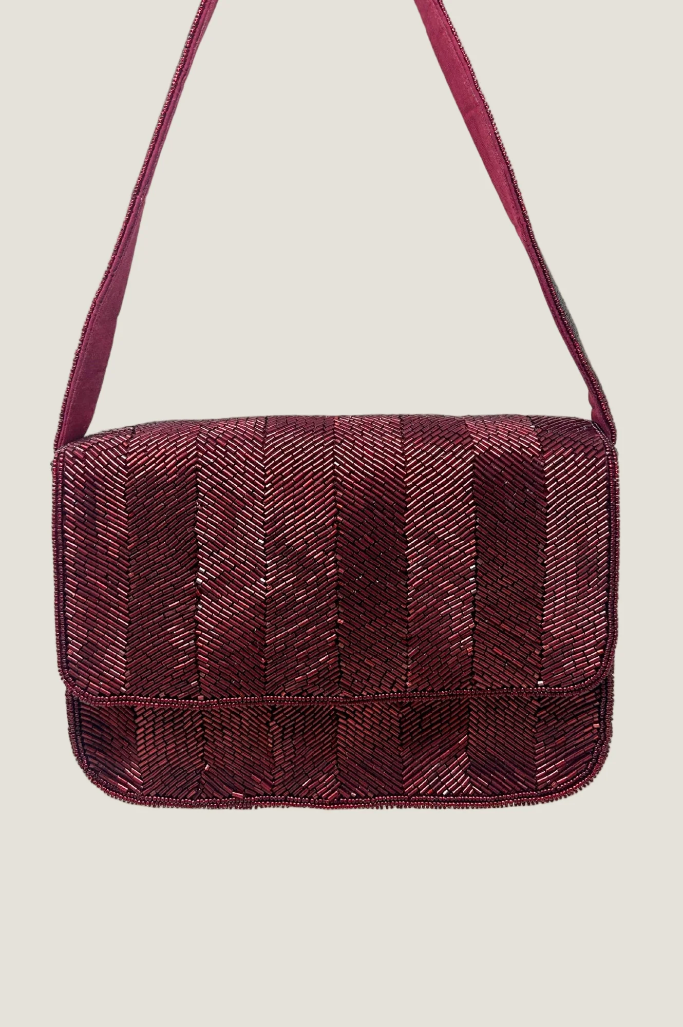 Beaded Strap Handbag | Chevron Wine - Image 4
