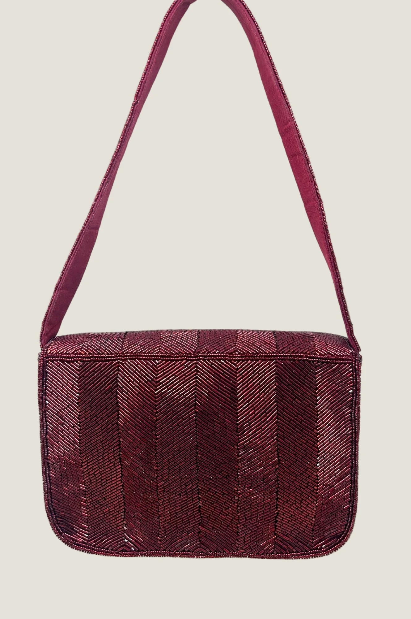 Beaded Strap Handbag | Chevron Wine - Image 5