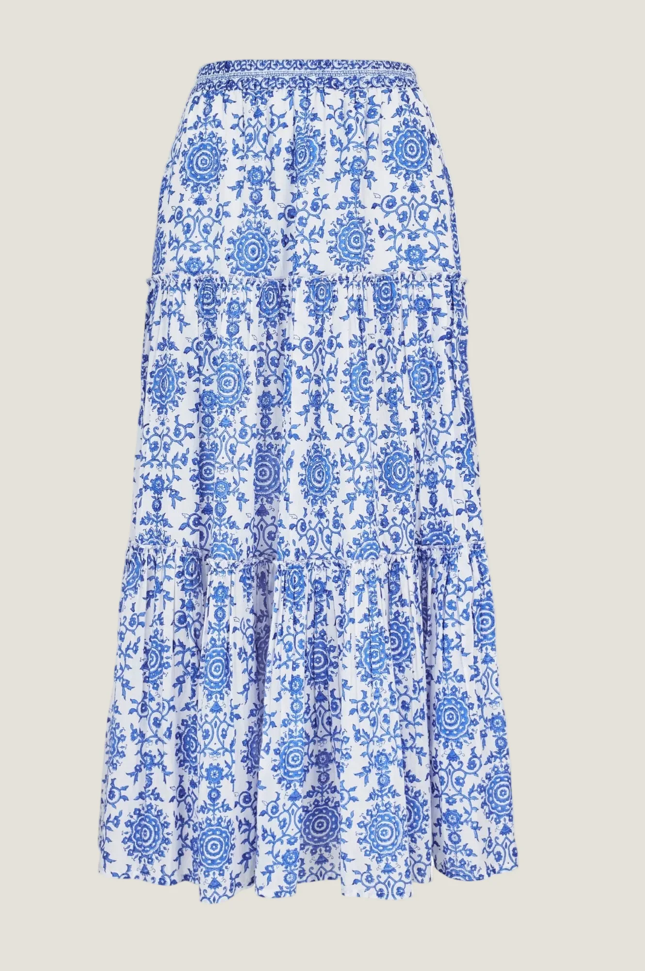Becks Organic Cotton Block Print Skirt | Geo White/Cobalt - Image 10
