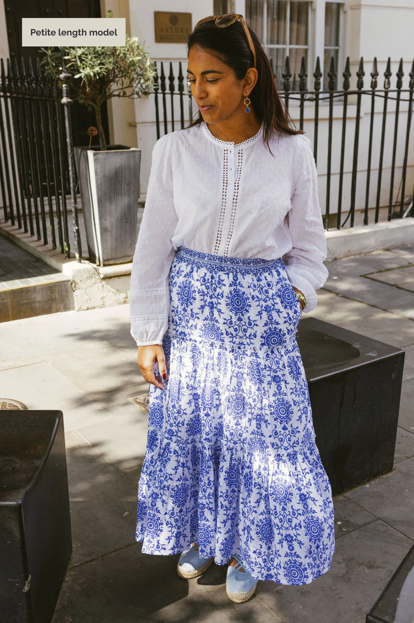 Becks Organic Cotton Block Print Skirt | Geo White/Cobalt - Image 4