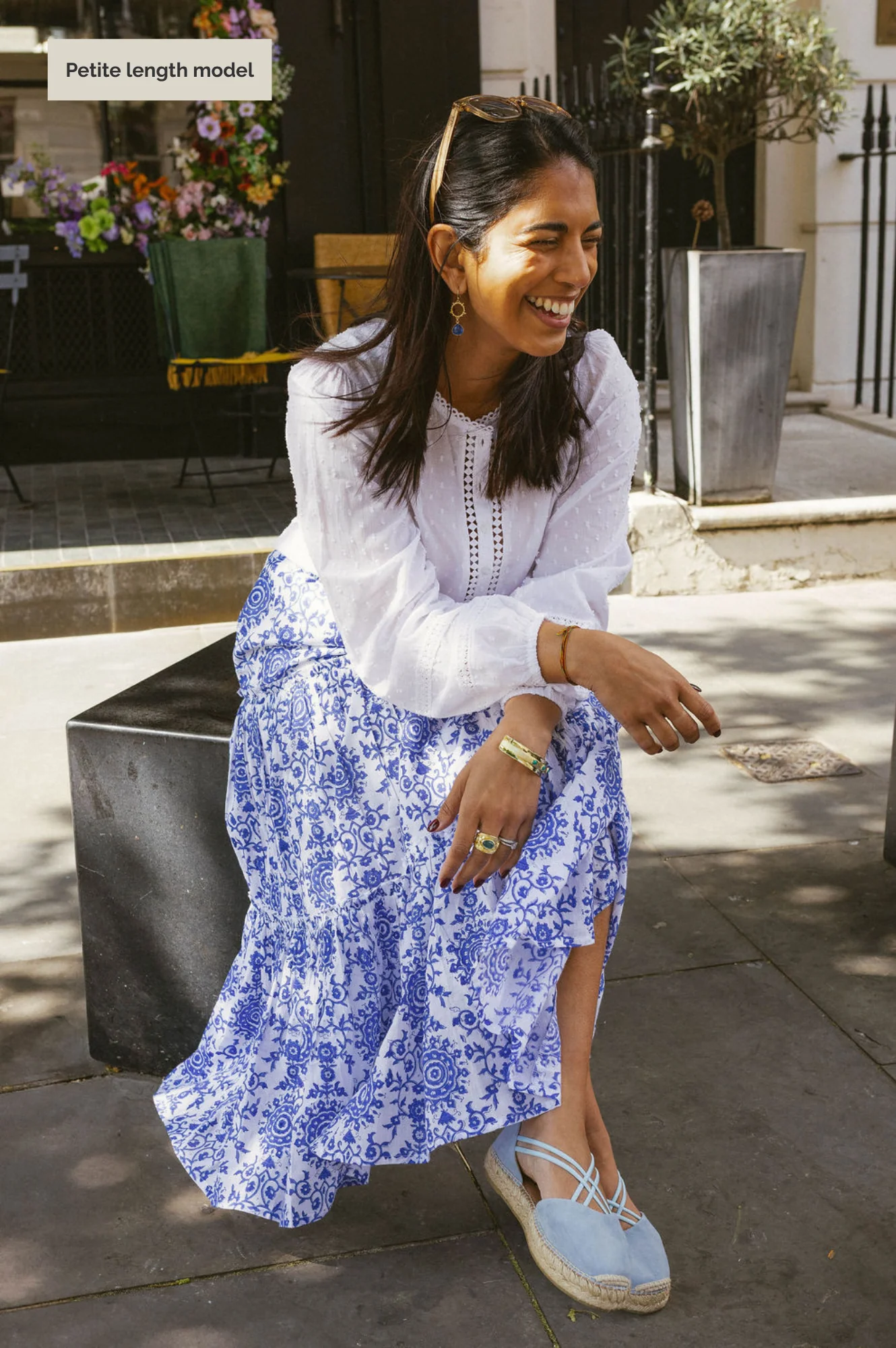 Becks Organic Cotton Block Print Skirt | Geo White/Cobalt - Image 8