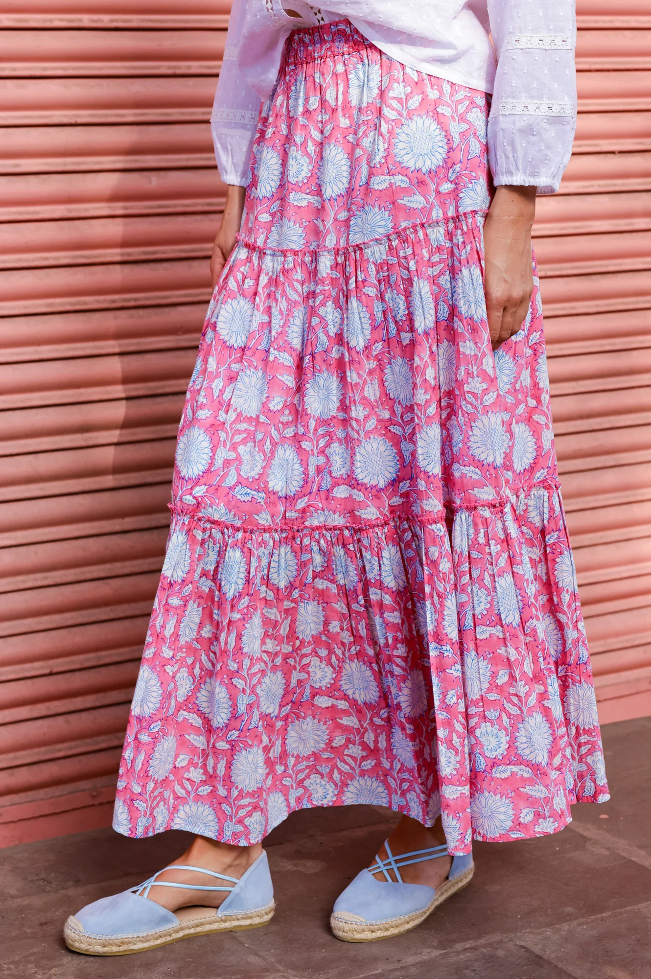 Becks Organic Cotton Block Print Skirt | Sunflower Pink/Cobalt - Image 3
