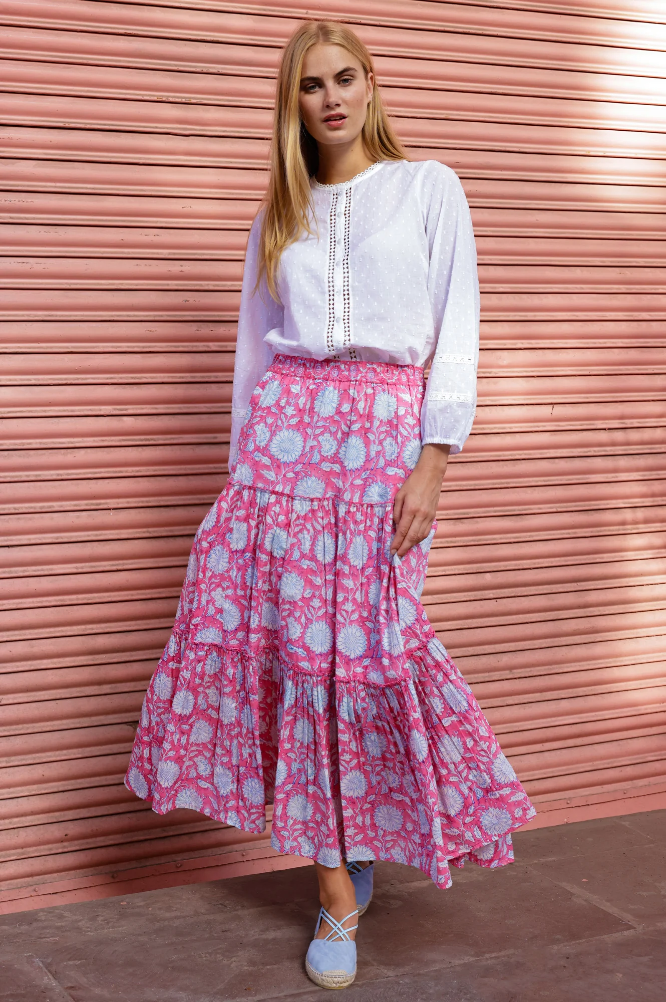 Becks Organic Cotton Block Print Skirt | Sunflower Pink/Cobalt - Image 6
