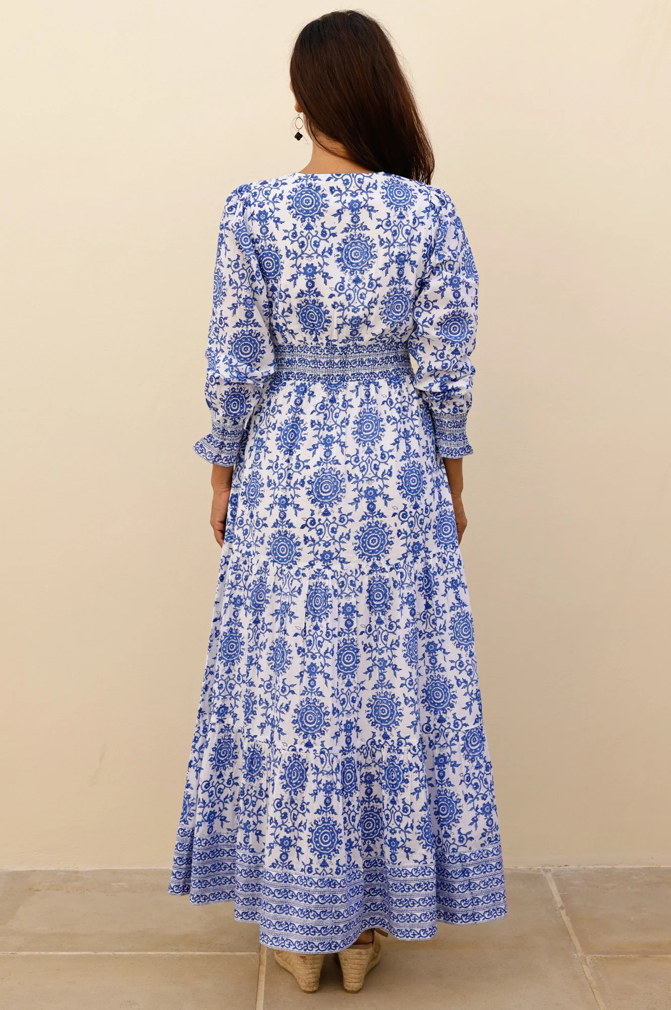 Billie Block Print Organic Cotton Dress | White/Cobalt - Image 6