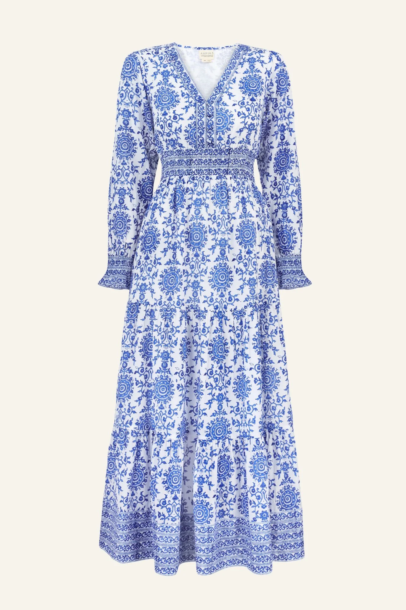 Billie Block Print Organic Cotton Dress | White/Cobalt - Image 7