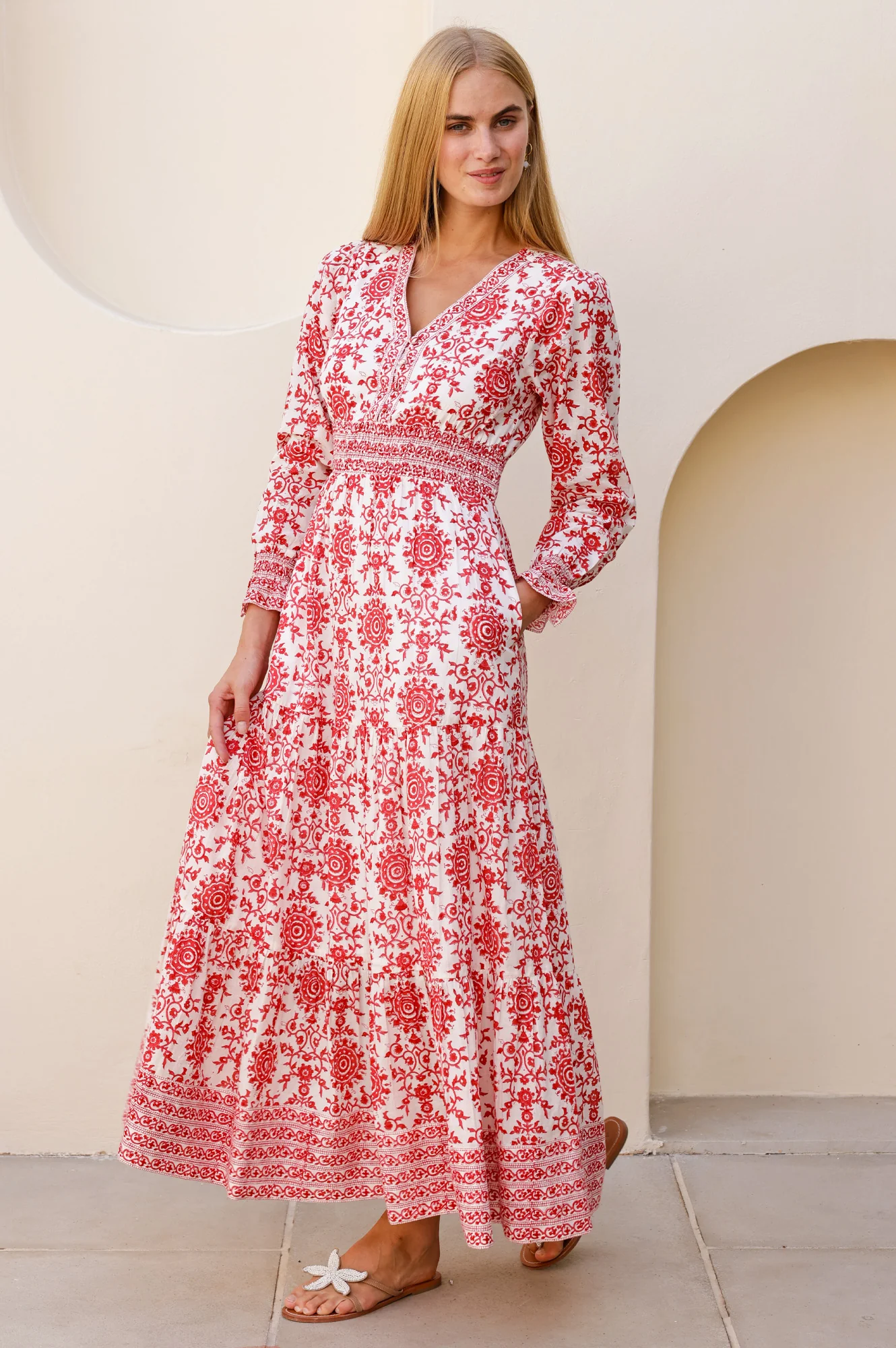 Billie Block Print Organic Cotton Dress | Red/White - Image 3