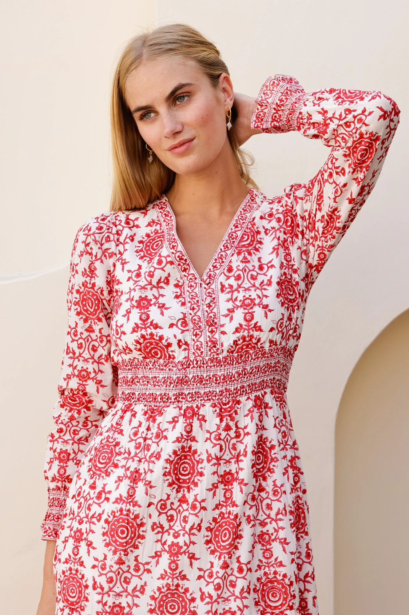 Billie Block Print Organic Cotton Dress | Red/White - Image 4