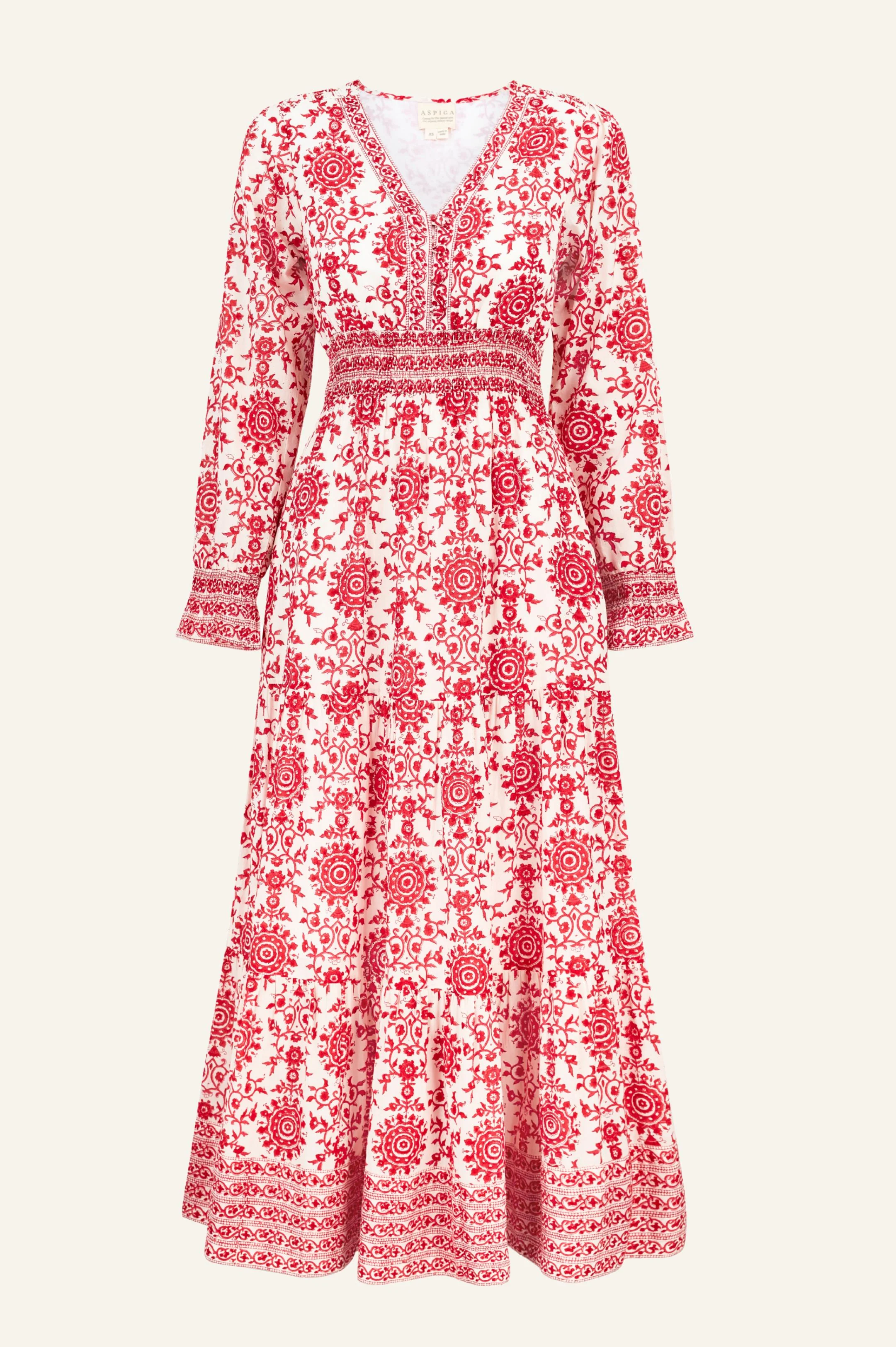 Billie Block Print Organic Cotton Dress | Red/White - Image 7