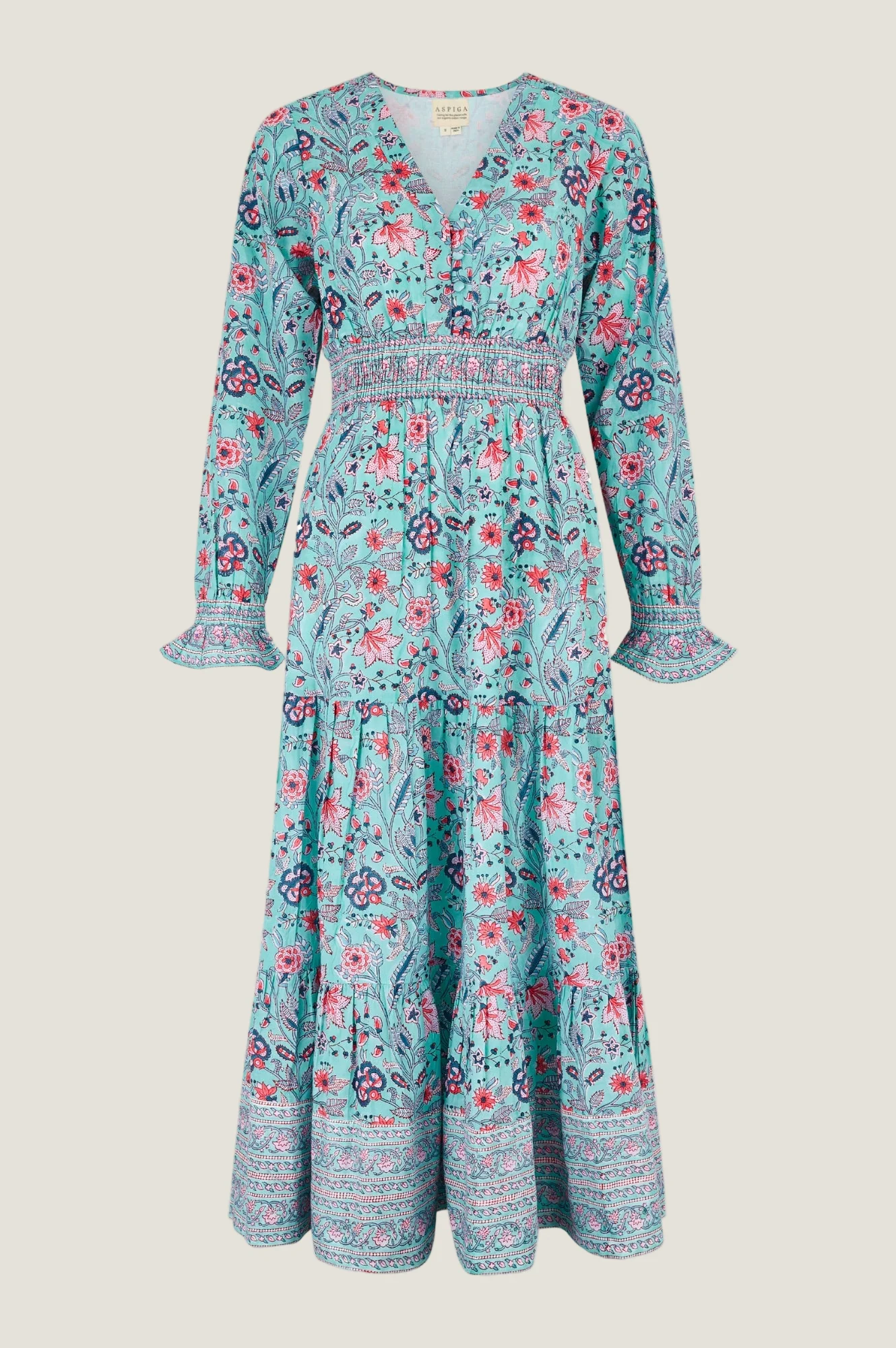 Billie Organic Cotton Block Print Dress | Gardenia Blue/Red - Image 7