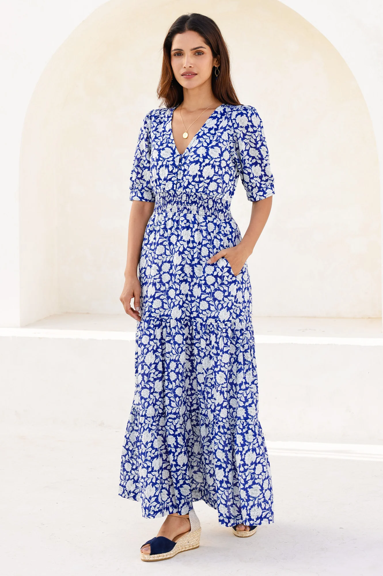 Billie Short Sleeve Organic Cotton Dress | Blue/White
