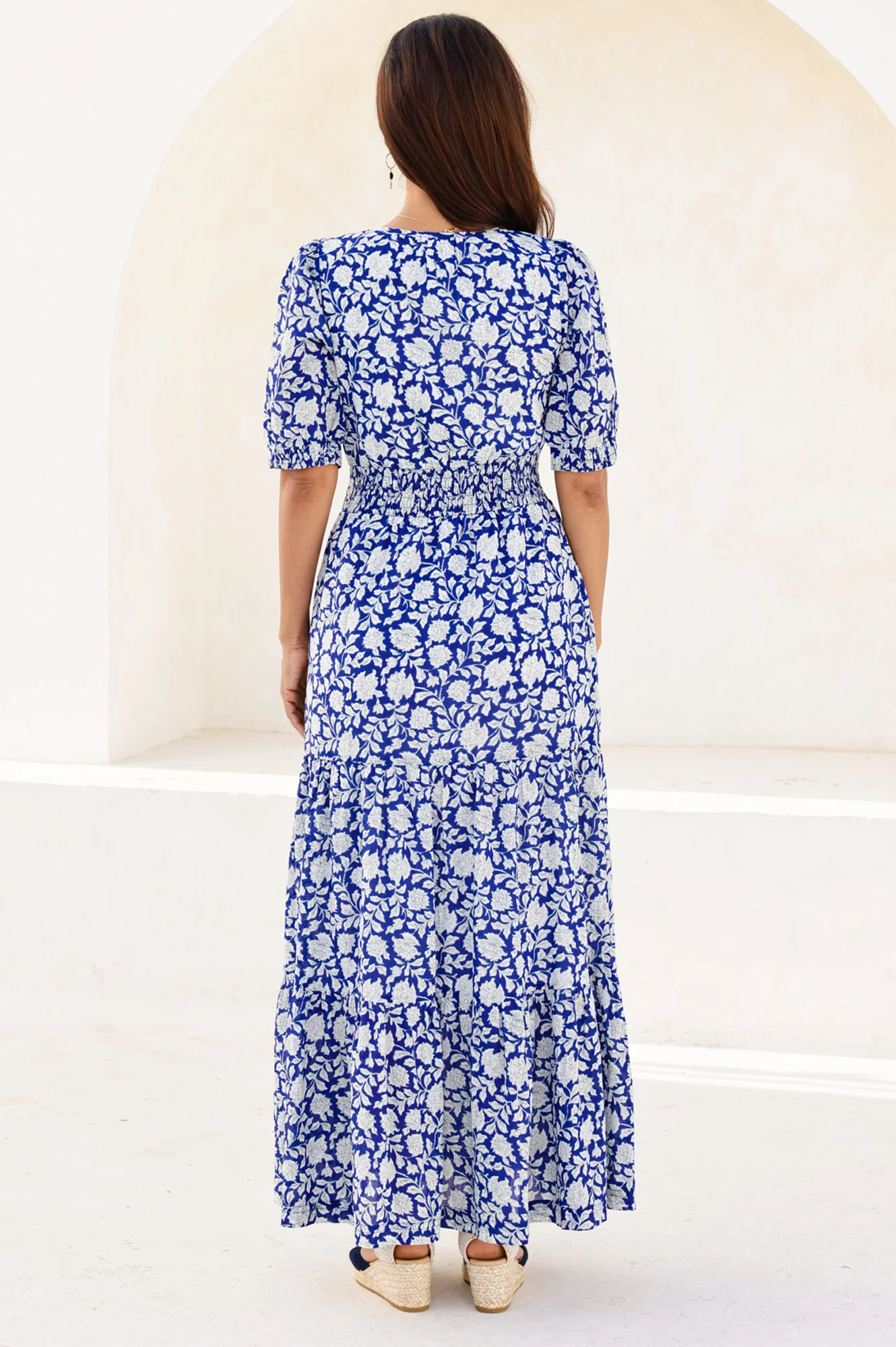 Billie Short Sleeve Organic Cotton Dress | Blue/White - Image 10