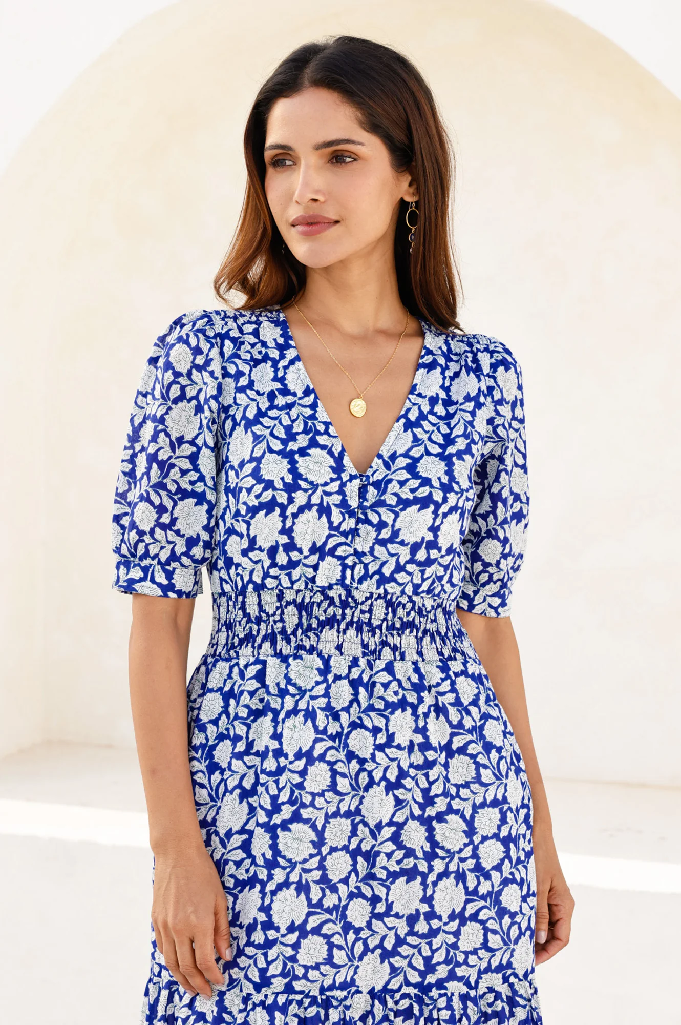 Billie Short Sleeve Organic Cotton Dress | Blue/White - Image 2