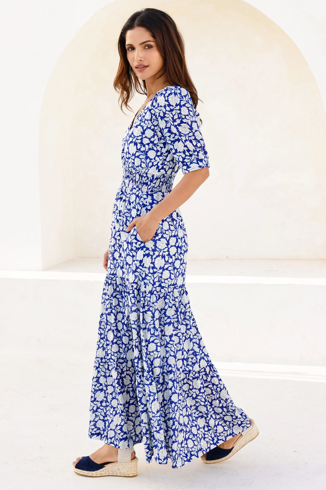 Billie Short Sleeve Organic Cotton Dress | Blue/White - Image 3