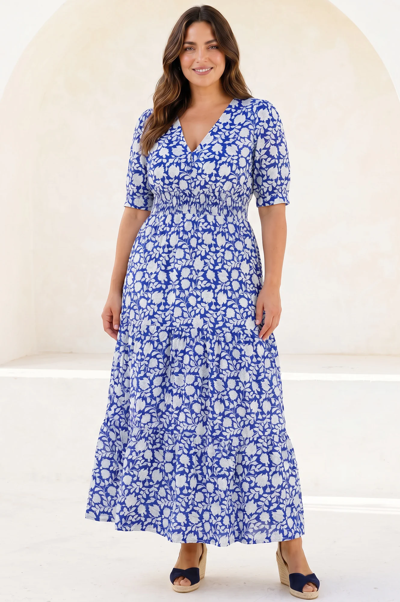 Billie Short Sleeve Organic Cotton Dress | Blue/White - Image 4