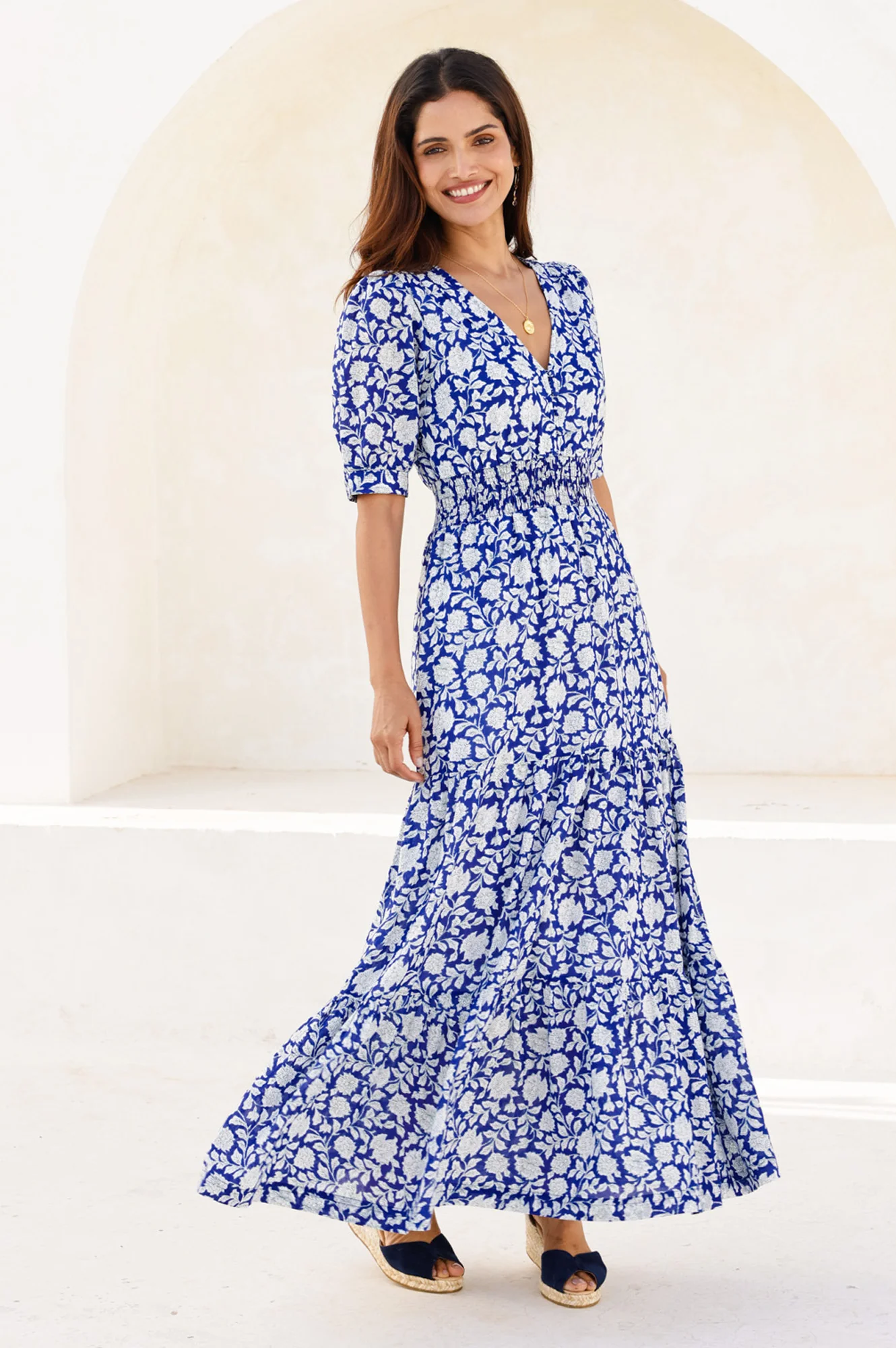 Billie Short Sleeve Organic Cotton Dress | Blue/White - Image 7