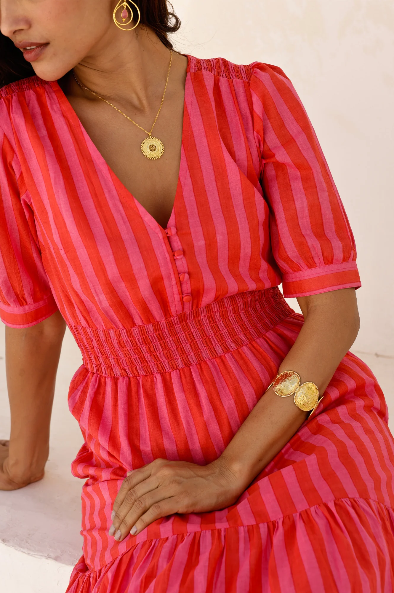 Billie Short Sleeve Organic Cotton Dress | Red/Pink - Image 2