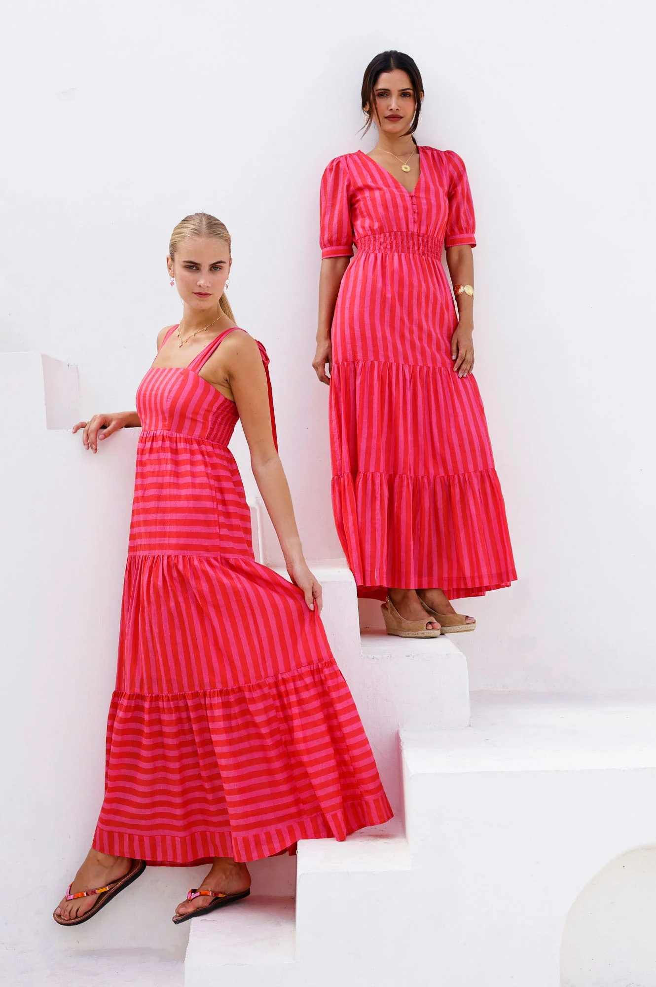 Billie Short Sleeve Organic Cotton Dress | Red/Pink - Image 6