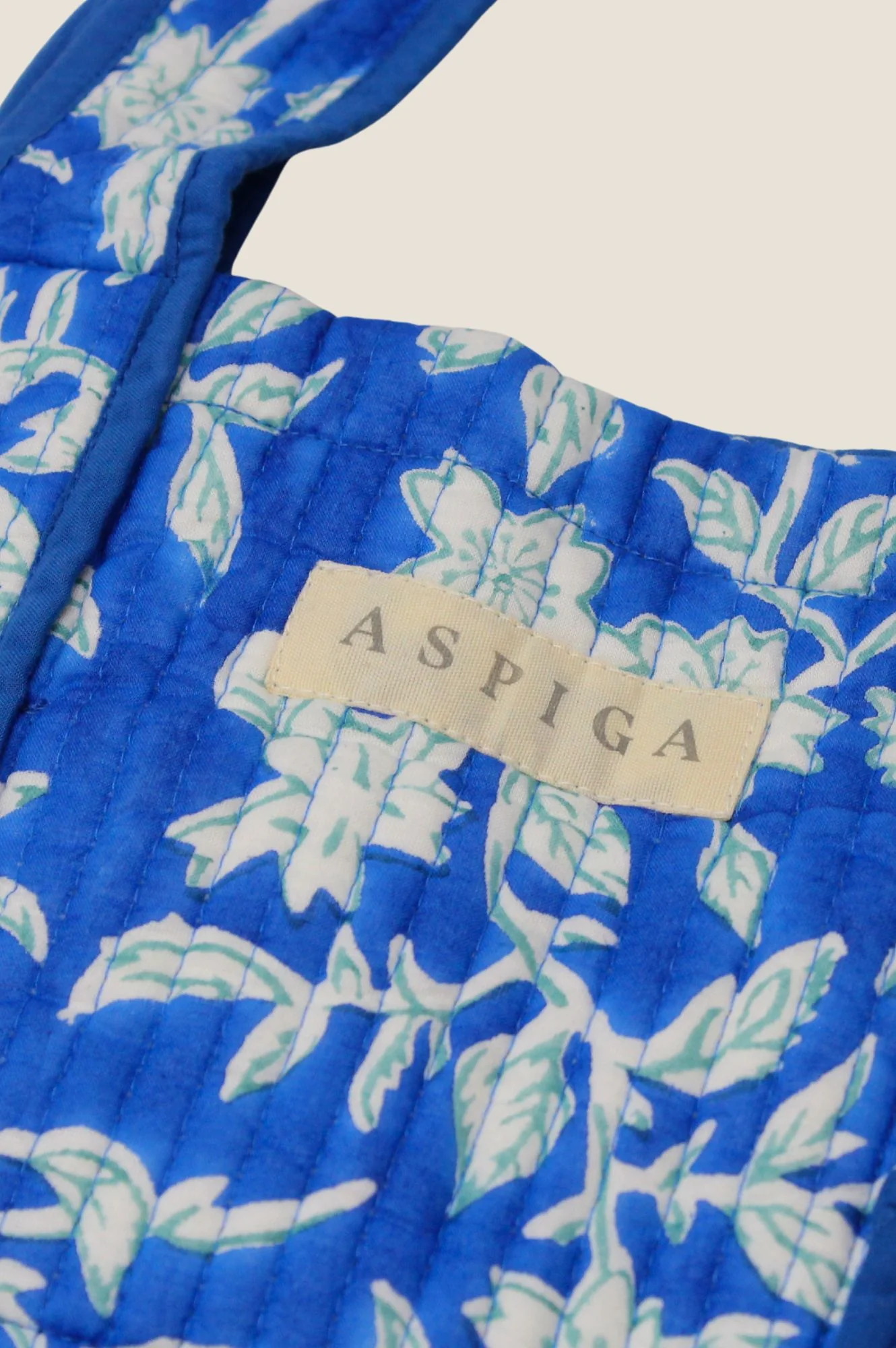 Block Print Quilted Tote Bag | Japanese Flower Cobalt - Image 3