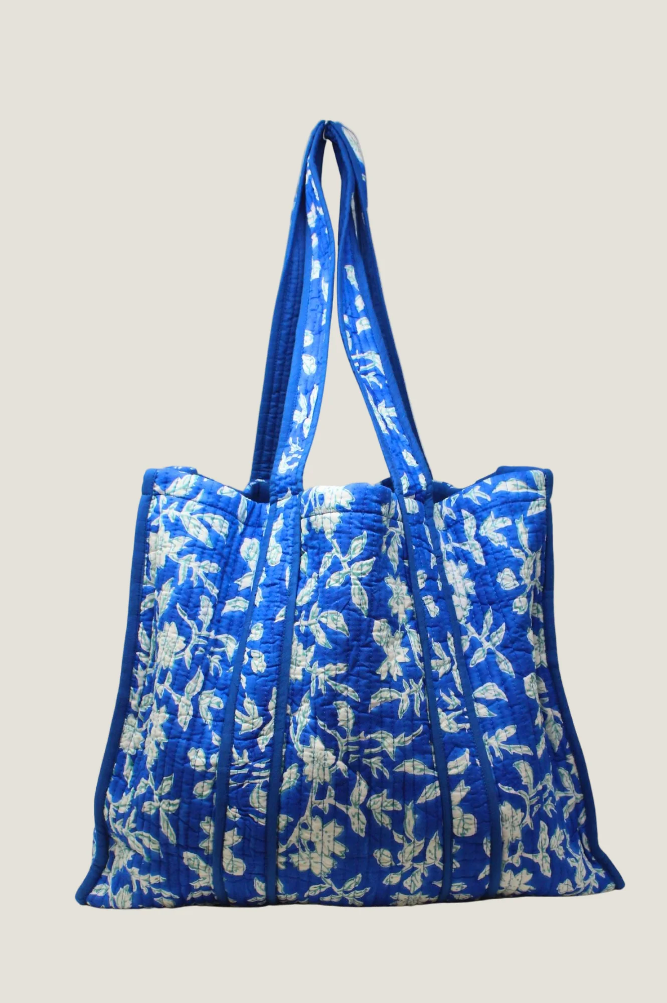 Block Print Quilted Tote Bag | Japanese Flower Cobalt - Image 4