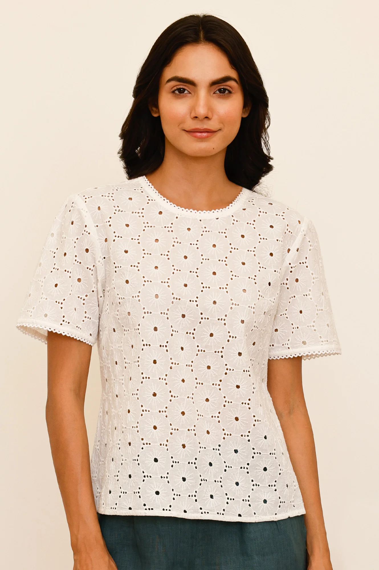 Broderie Cotton Blouse | Ivory