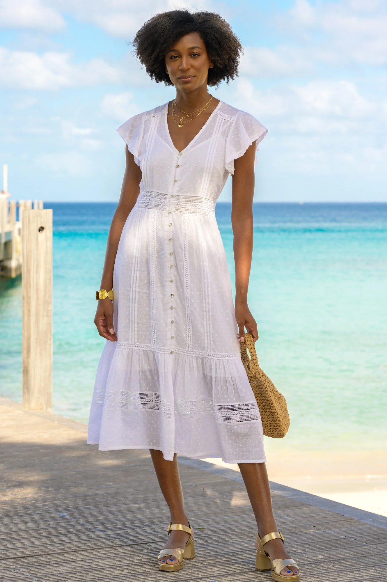 Cami V Midi Slip Dress | White - Image 3