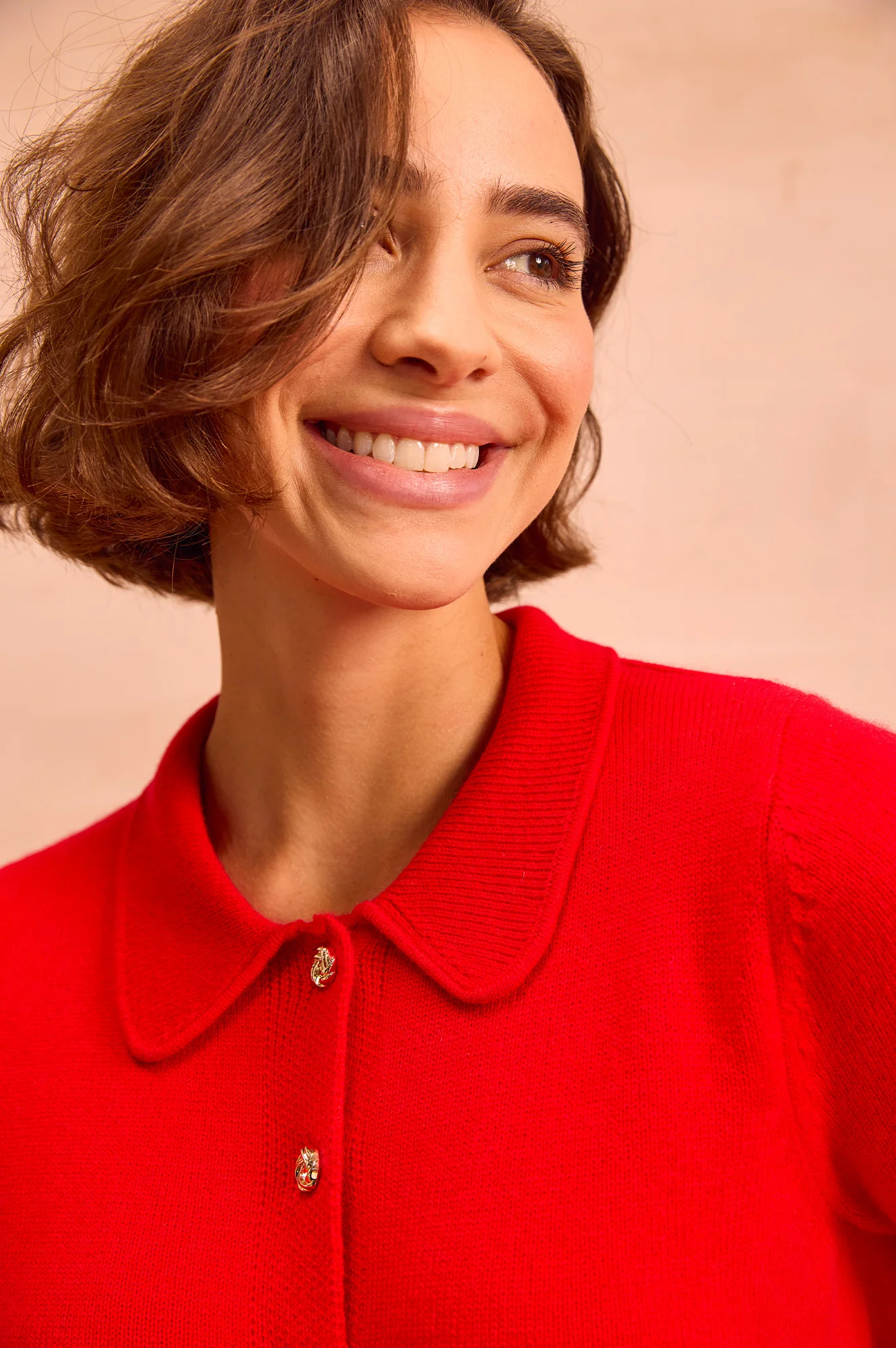 Cashmere Blend Collared Cardigan | Red - Image 2