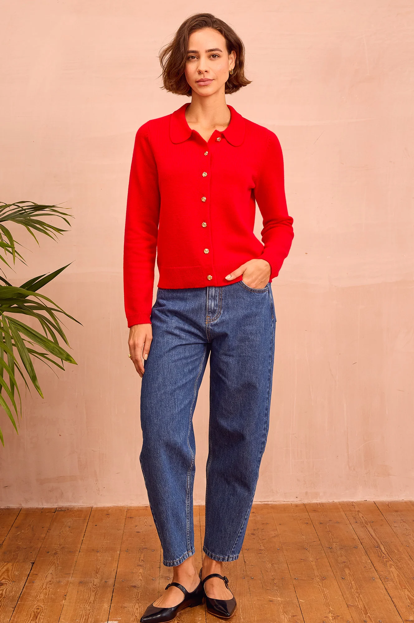 Cashmere Blend Collared Cardigan | Red - Image 3