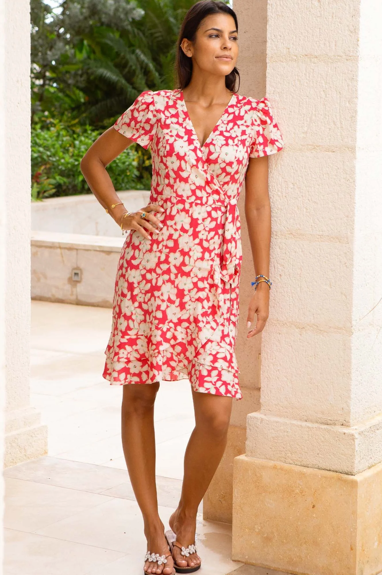 Chelsea EcoVero Wrap Dress | Blossom Pink/Cream - Image 3