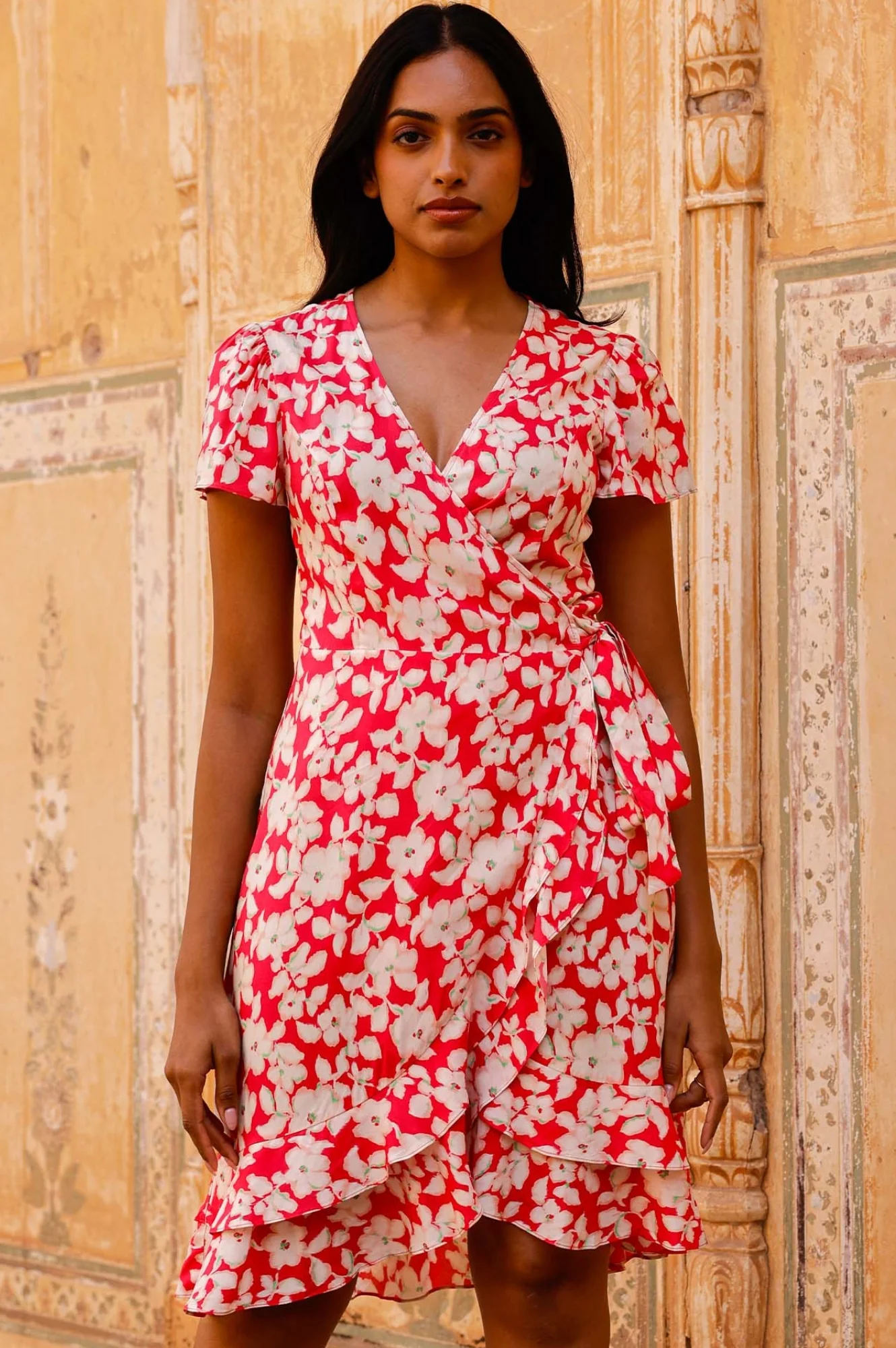 Chelsea EcoVero Wrap Dress | Blossom Pink/Cream - Image 6