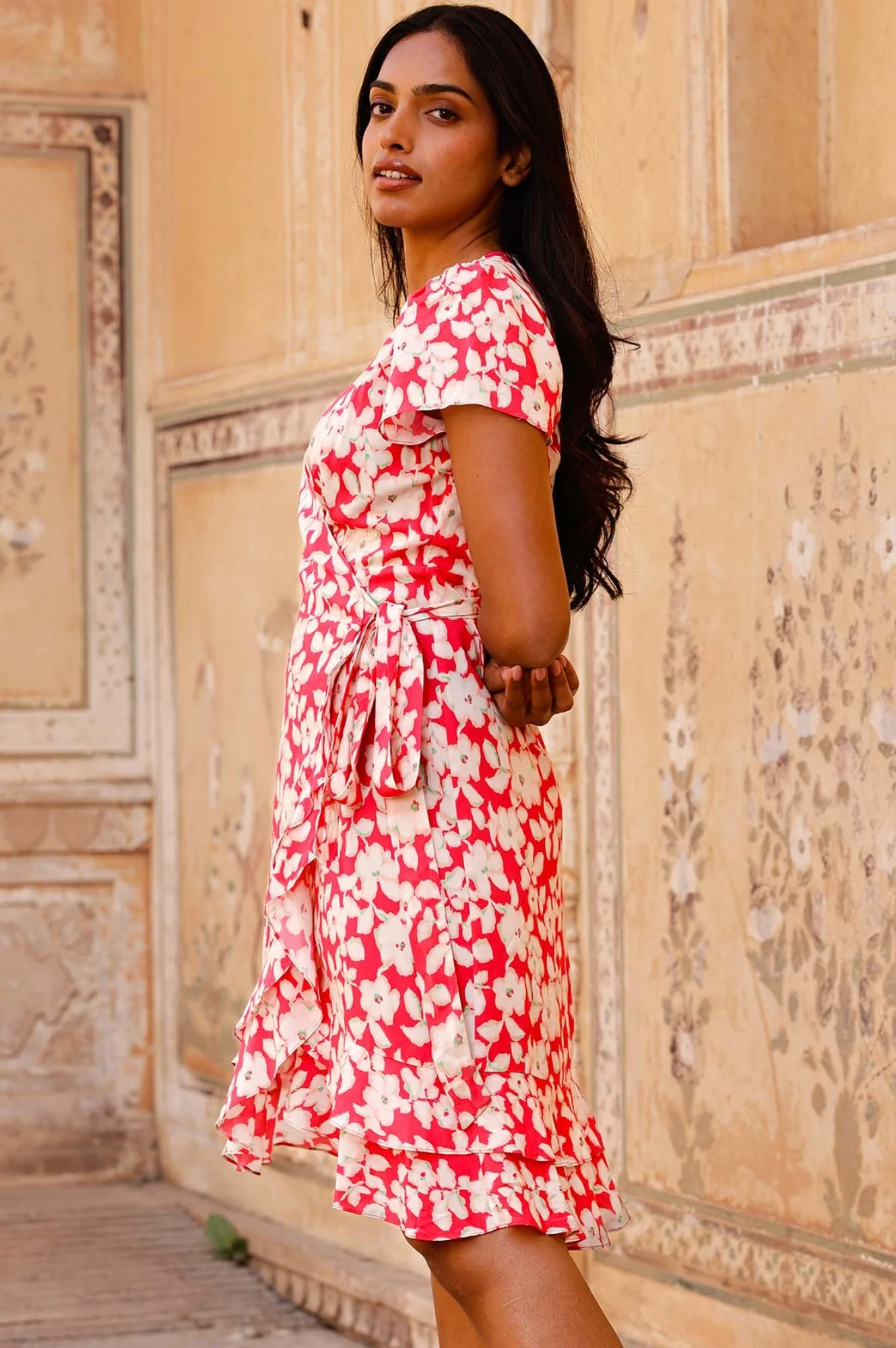 Chelsea EcoVero Wrap Dress | Blossom Pink/Cream - Image 8