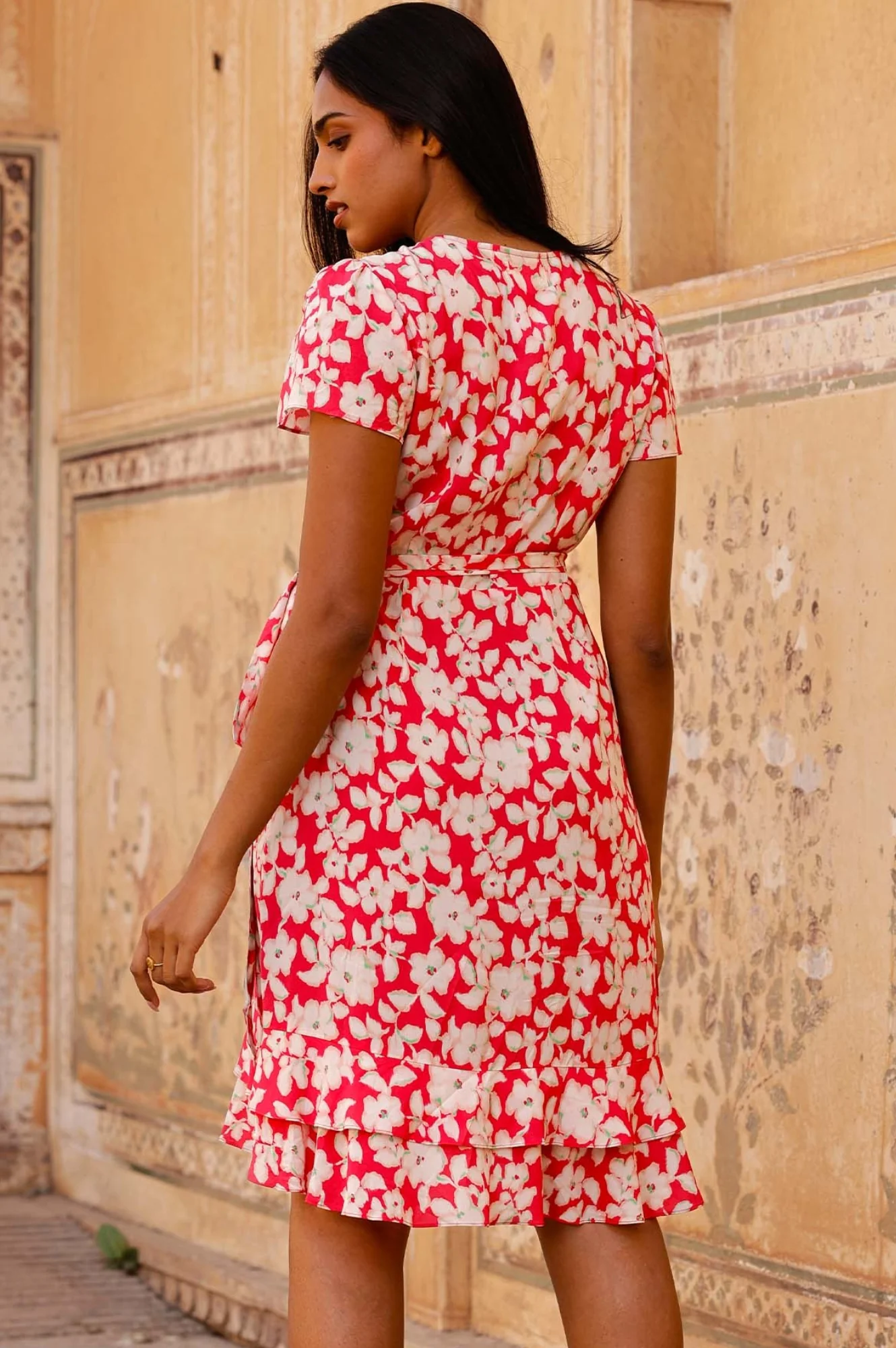 Chelsea EcoVero Wrap Dress | Blossom Pink/Cream - Image 9