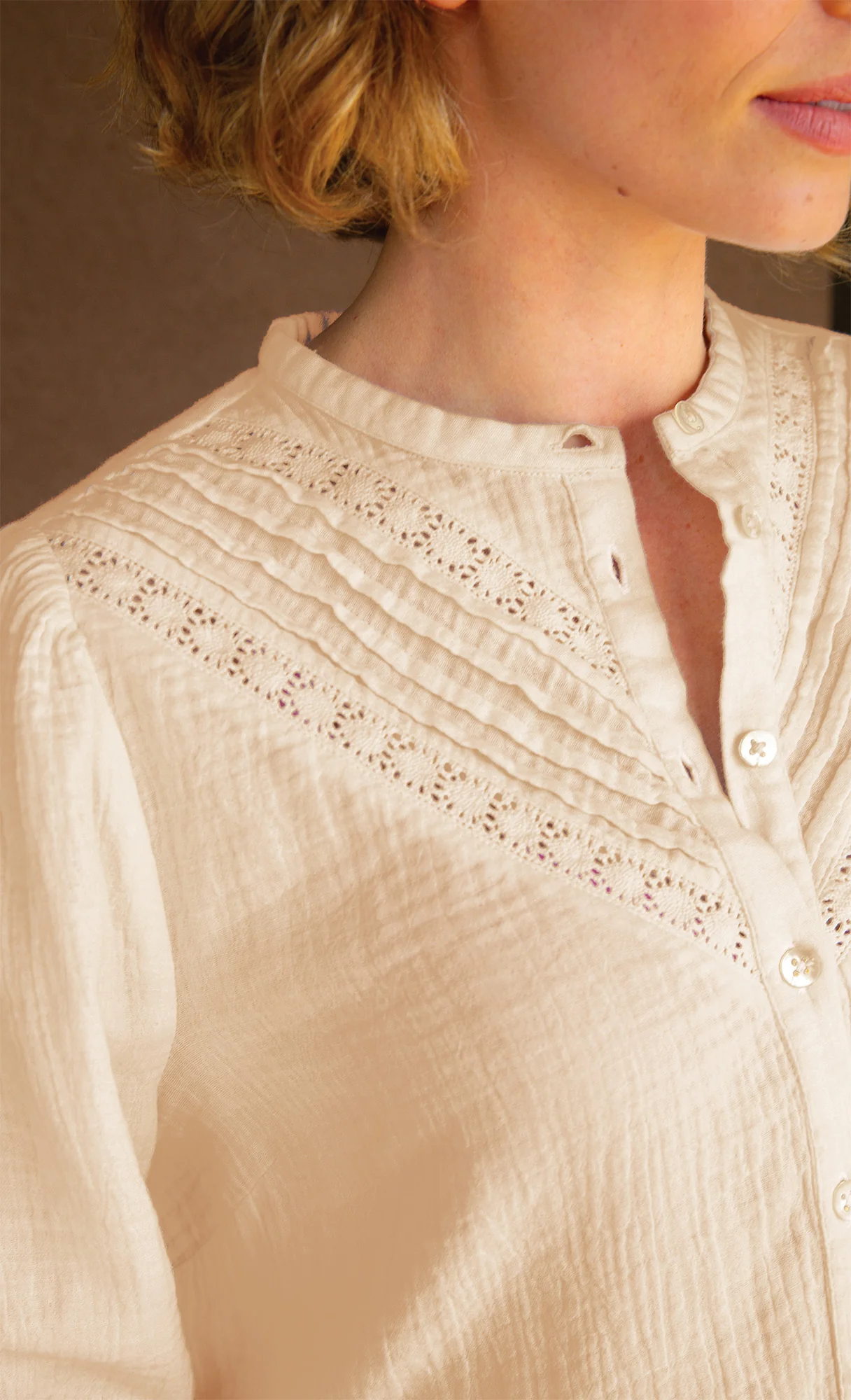 Chevron Lace Organic Cotton Cheesecloth Shirt | Ecru - Image 2
