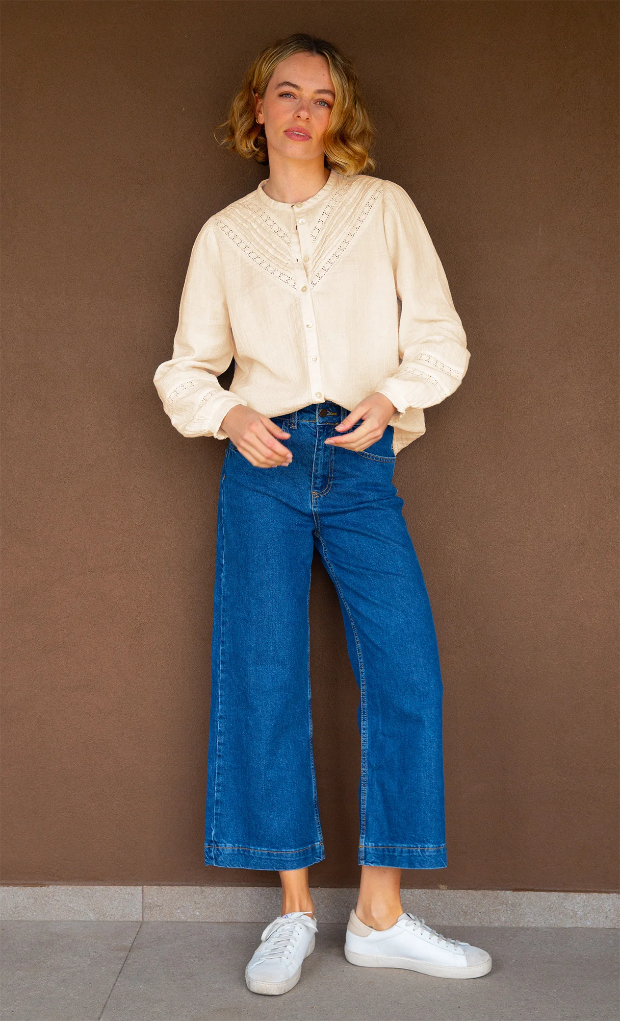 Chevron Lace Organic Cotton Cheesecloth Shirt | Ecru - Image 3
