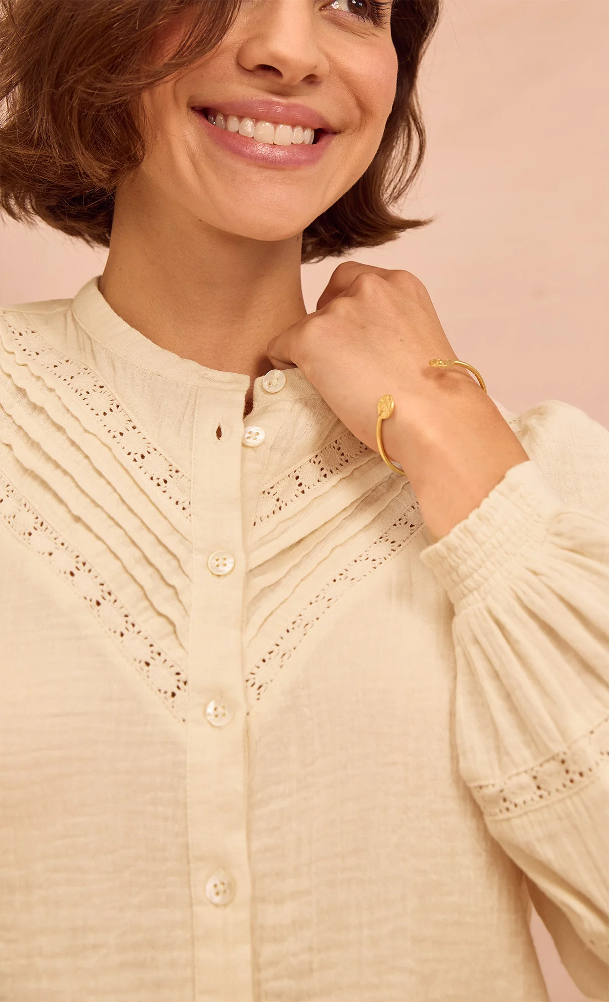 Chevron Lace Organic Cotton Cheesecloth Shirt | Ecru - Image 4
