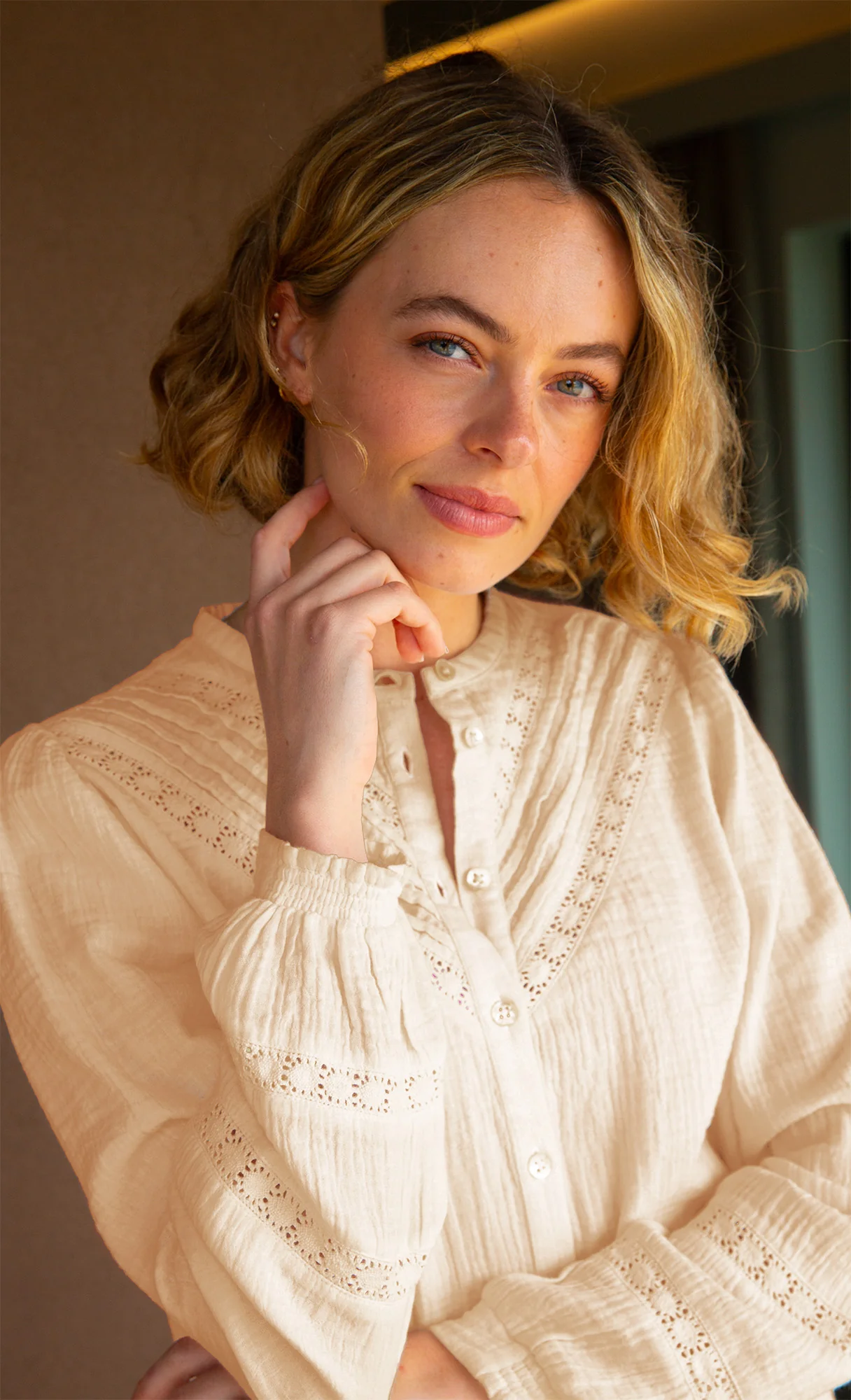 Chevron Lace Organic Cotton Cheesecloth Shirt | Ecru - Image 6