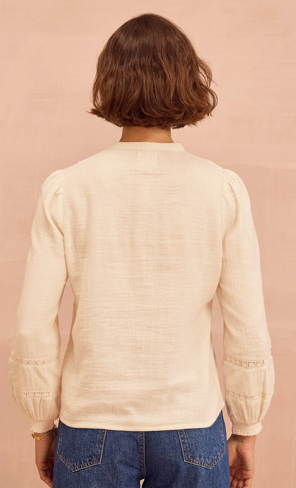 Chevron Lace Organic Cotton Cheesecloth Shirt | Ecru - Image 7