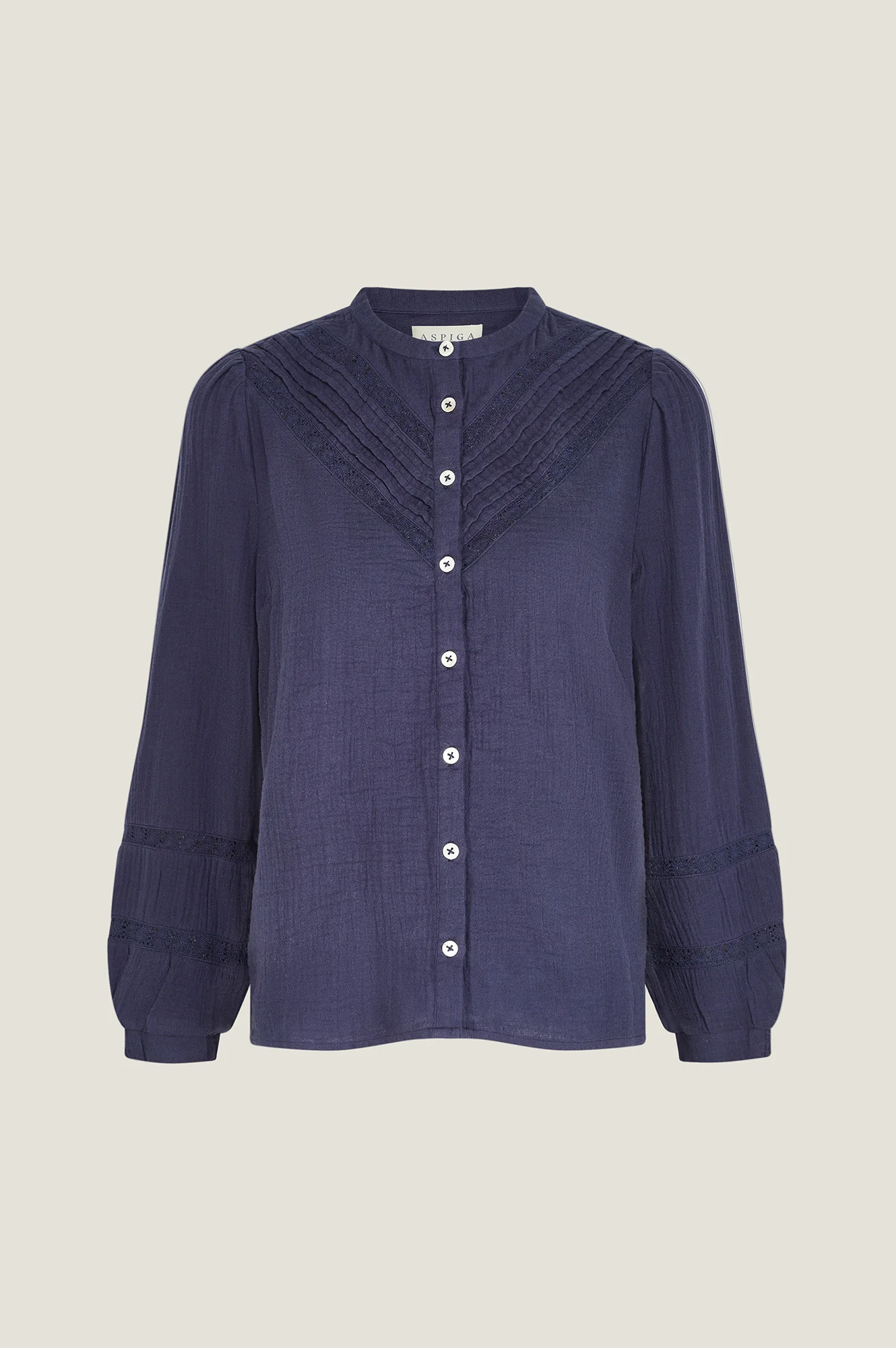 Chevron Lace Organic Cotton Cheesecloth Shirt | Navy - Image 6