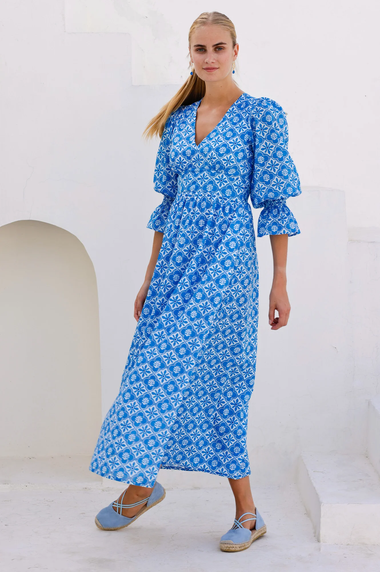 Chloe Organic Cotton Dress | Blue/White - Image 4