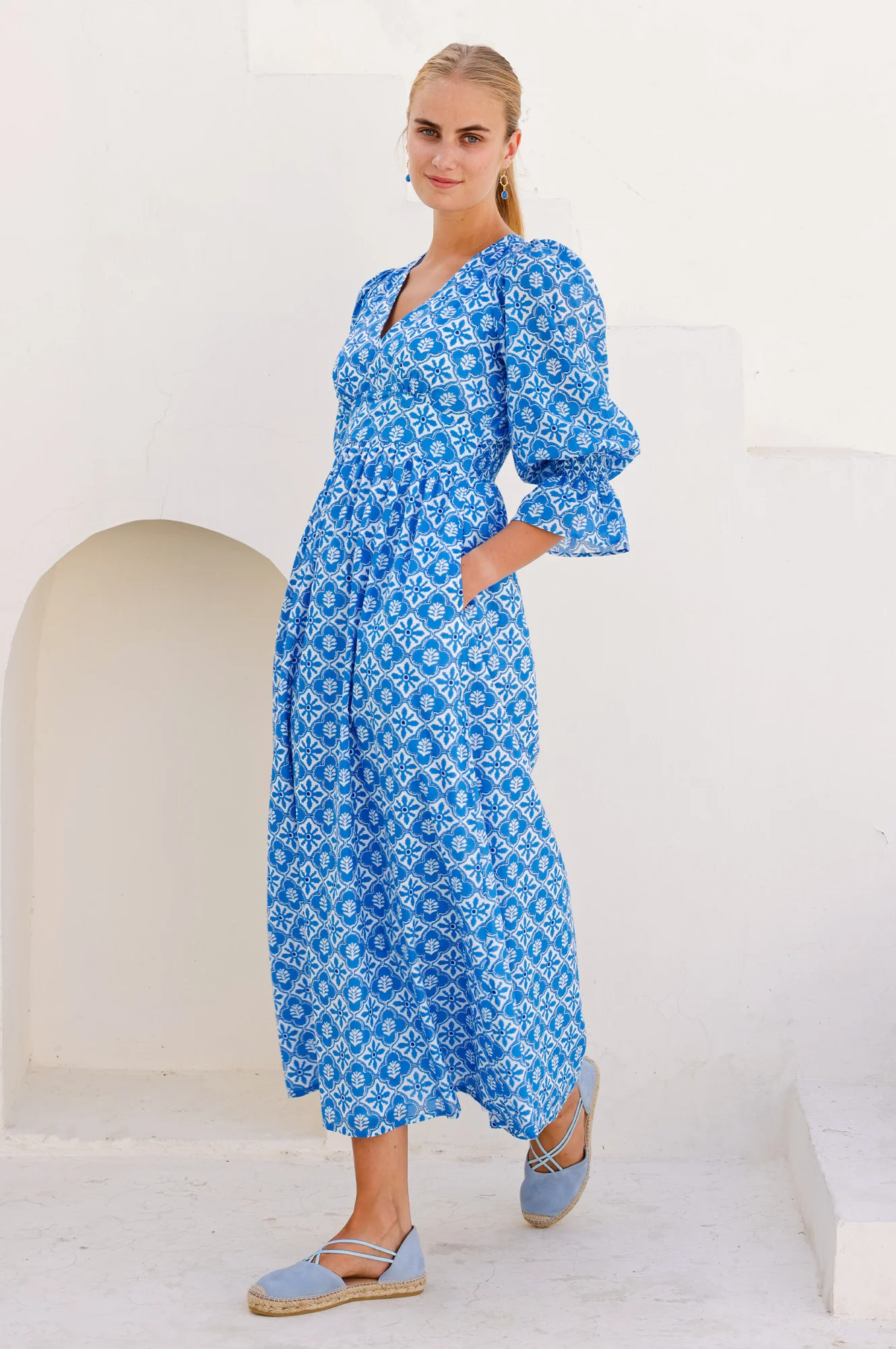 Chloe Organic Cotton Dress | Blue/White - Image 5
