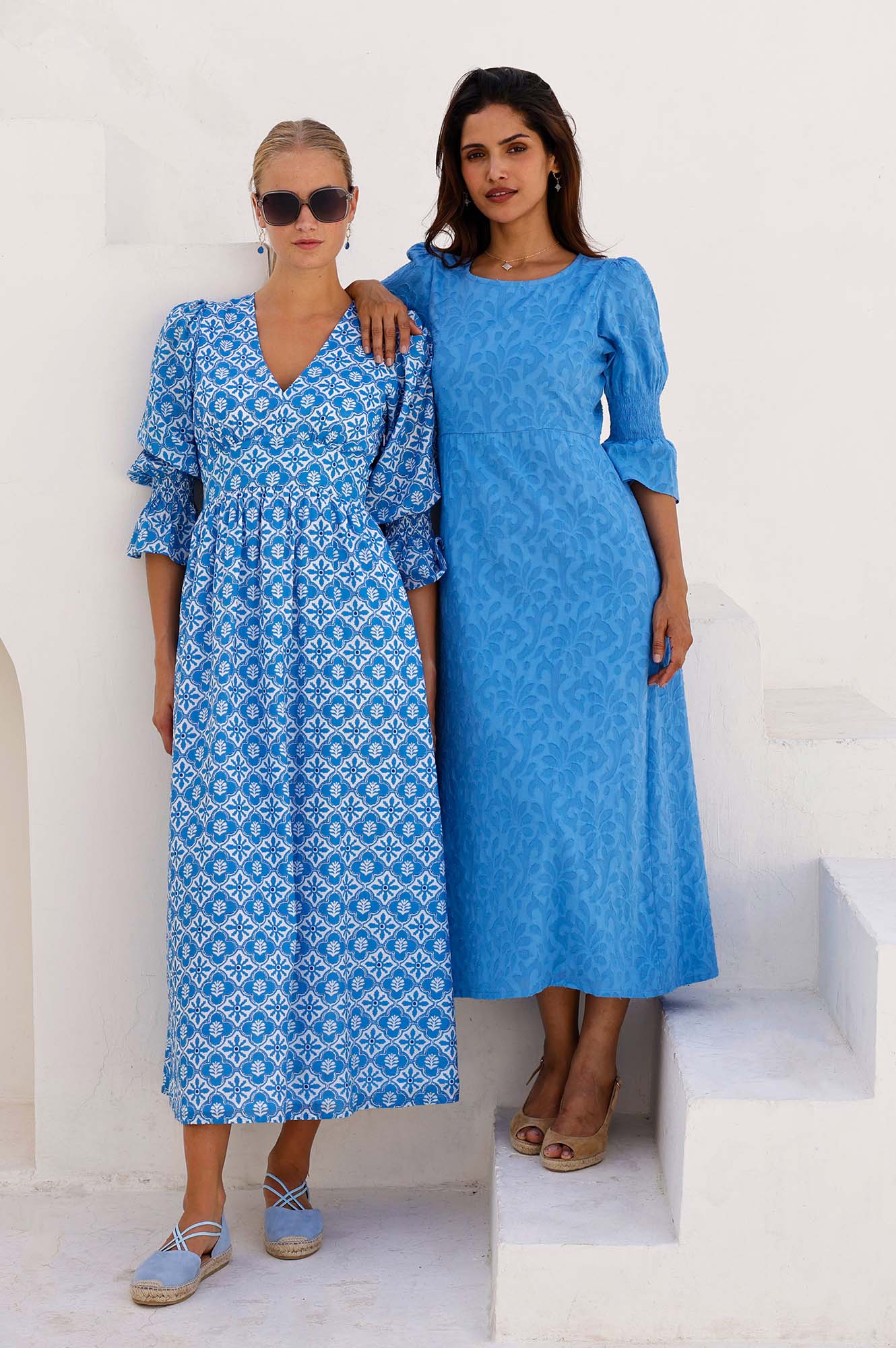 Chloe Organic Cotton Dress | Blue/White - Image 7
