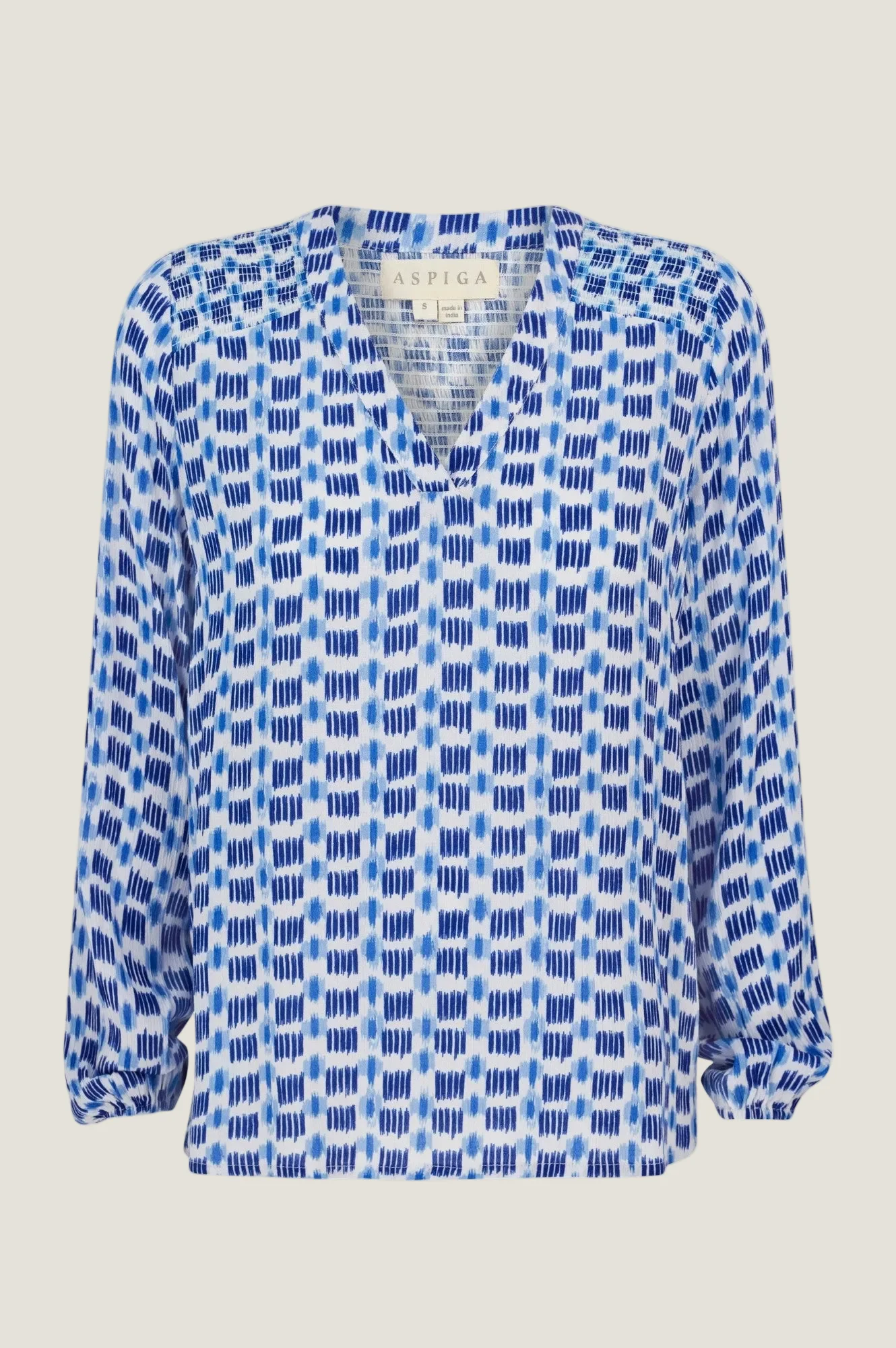Clea Viscose Crinkle Blouse | Ikat White/Blue - Image 8