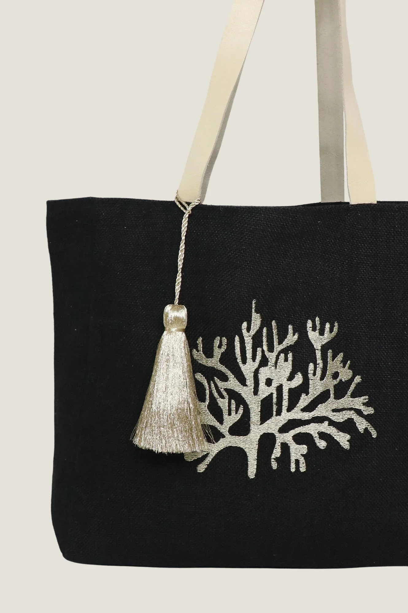 Coral Jute Beach Bag | Black/ Gold - Image 3